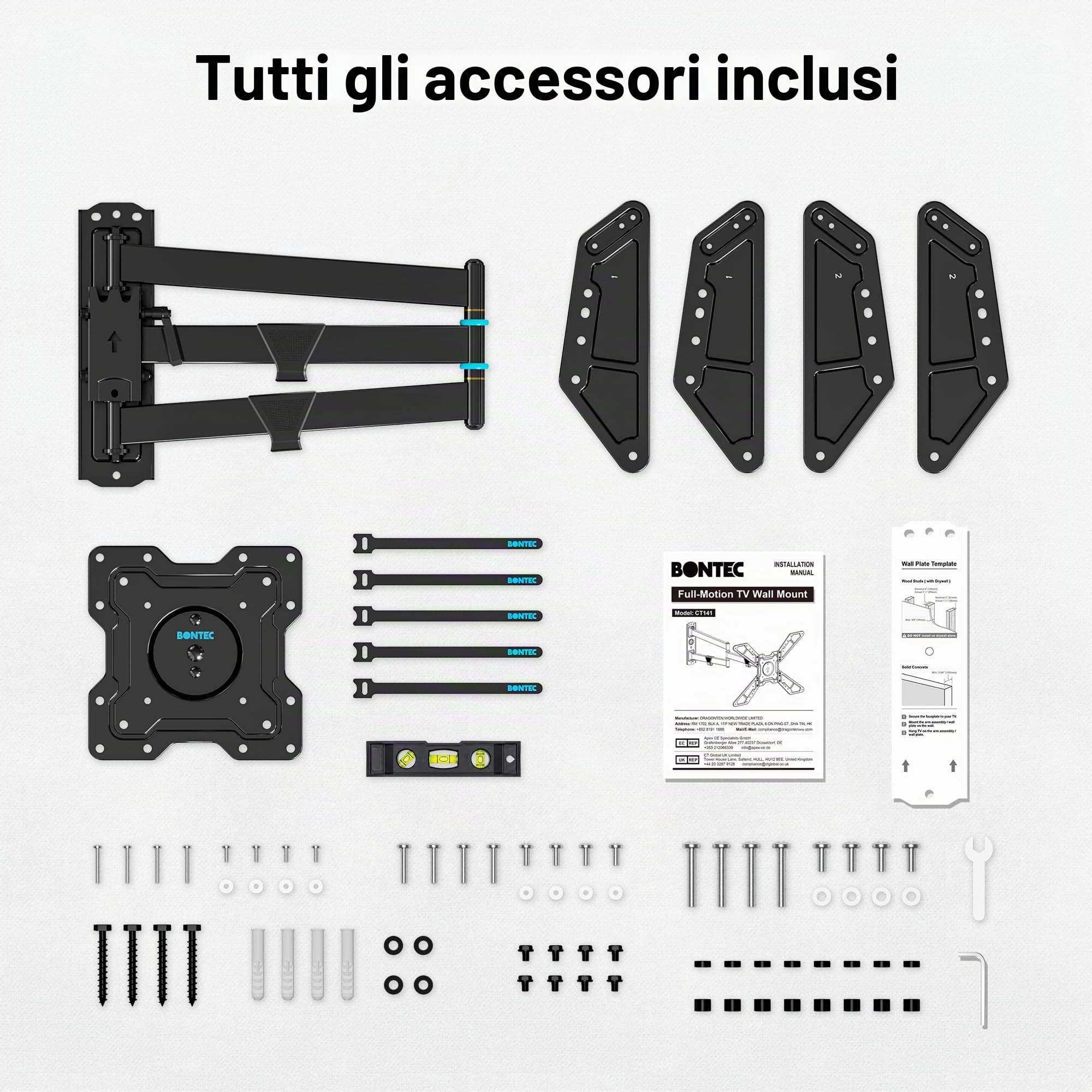 BONTEC Supporto TV da Parete per TV 32-75", Rotazione 90° e Braccio 838 mm | Portata 50 kg, VESA max 600x400 mm, staffa girevole e inclinabile, passa da orizzontale a verticale