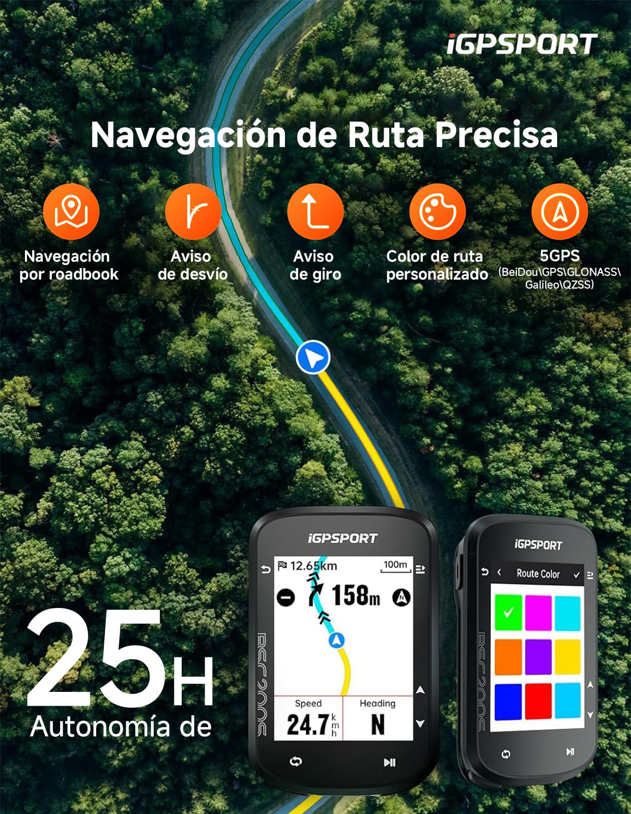 iGPSPORT BSC200S GPS Ciclocomputador, Navegación, Monitorización de Movimiento, Reanudación de Ruta, Impermeable IPX7