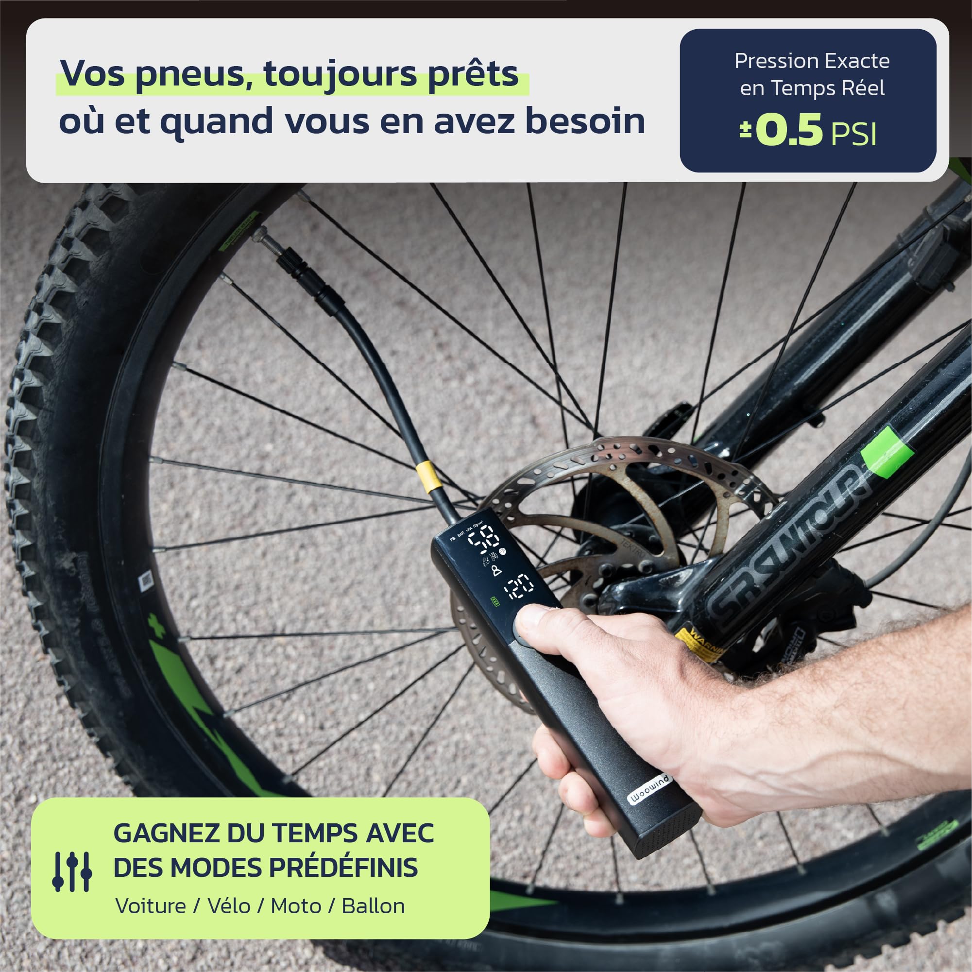 Woowind BP188 Elektrische Fietspomp met drukmeter, 150PSI/10,3BAR Bandenpomp met Schrader, Presta en Dunlop Ventieladapters (BP188-Rood