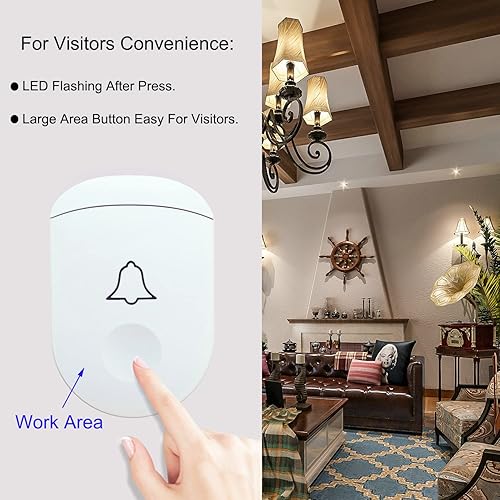 Miniatura 2 de Timbre inalámbrico, rango de 1,000 pies, timbre lo suficientemente fuerte, 5 niveles de volumen y 52 timbres de puerta con LED intermitente (blanco