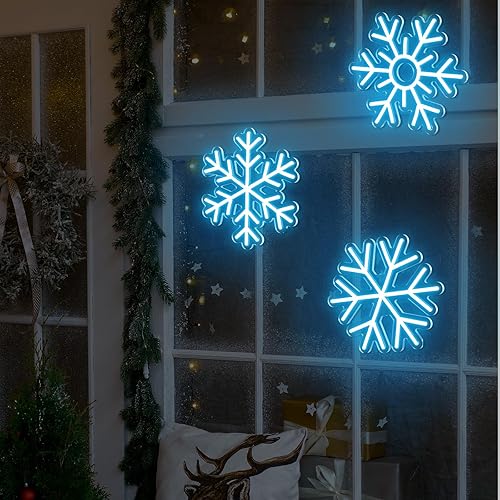 Miniatura 6 de Treela Letrero de neón de copo de nieve de Navidad, letrero de neón azul hielo, luz de neón de Navidad, decoración de Navidad con USB, para colgar