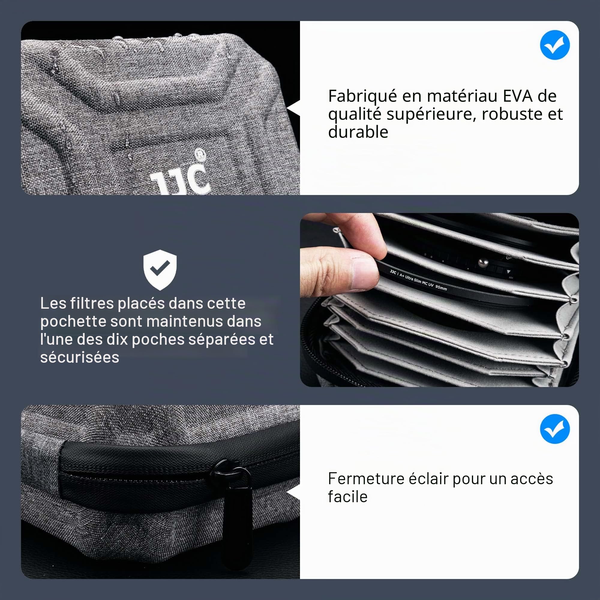JJC Étui étanche pour 10 filtres Ronds de diamètre jusqu'à 95 mm - Doublure de Protection pour Filtre - Pochette de Transport avec Chiffon de Nettoyage en Microfibre