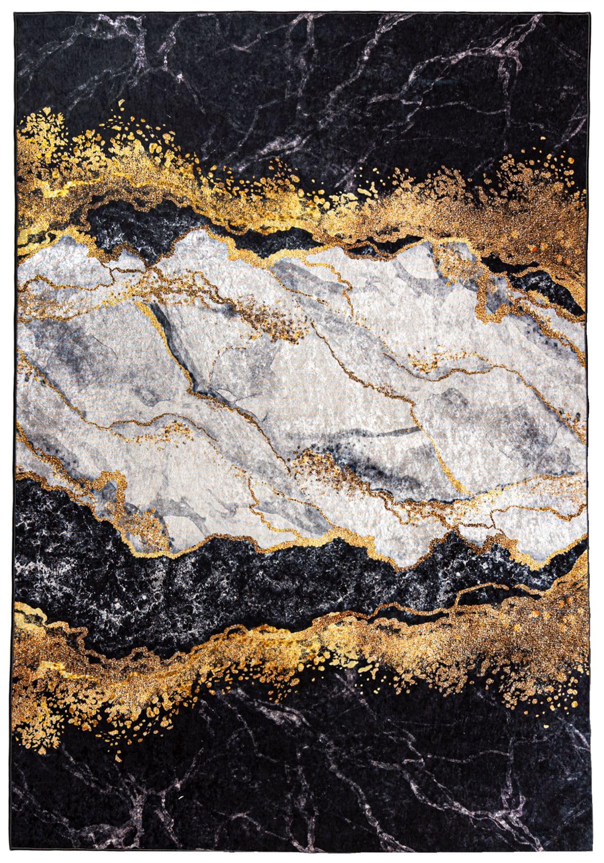 Mazovia Vloerkleed Marmer - Tapijt Marmer Abstract Pooltje - Tapijten Modern - Tapijt Woonkamer, Slaapkamer, Eetkamer - OEKO-TEX Carpet - Rug 200x300 cm - Zwart Goud