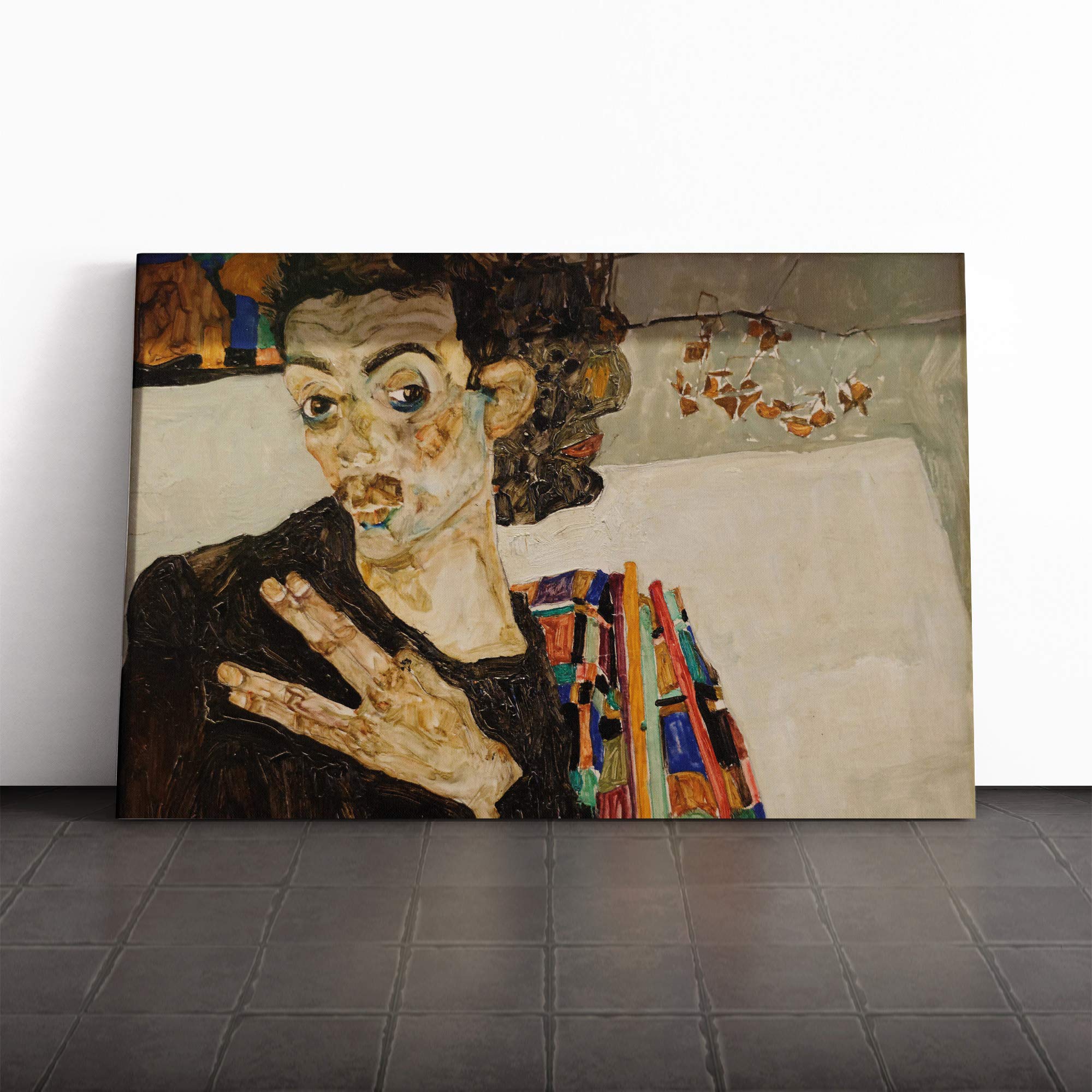 Egon Schiele Self Portrait (2) Canvas Print | Gallery Wrapped 30mm Frame Wall Art | 30x20 inches | Ready to Hang | Modern People Picture | Living Room Bedroom Lounge Office