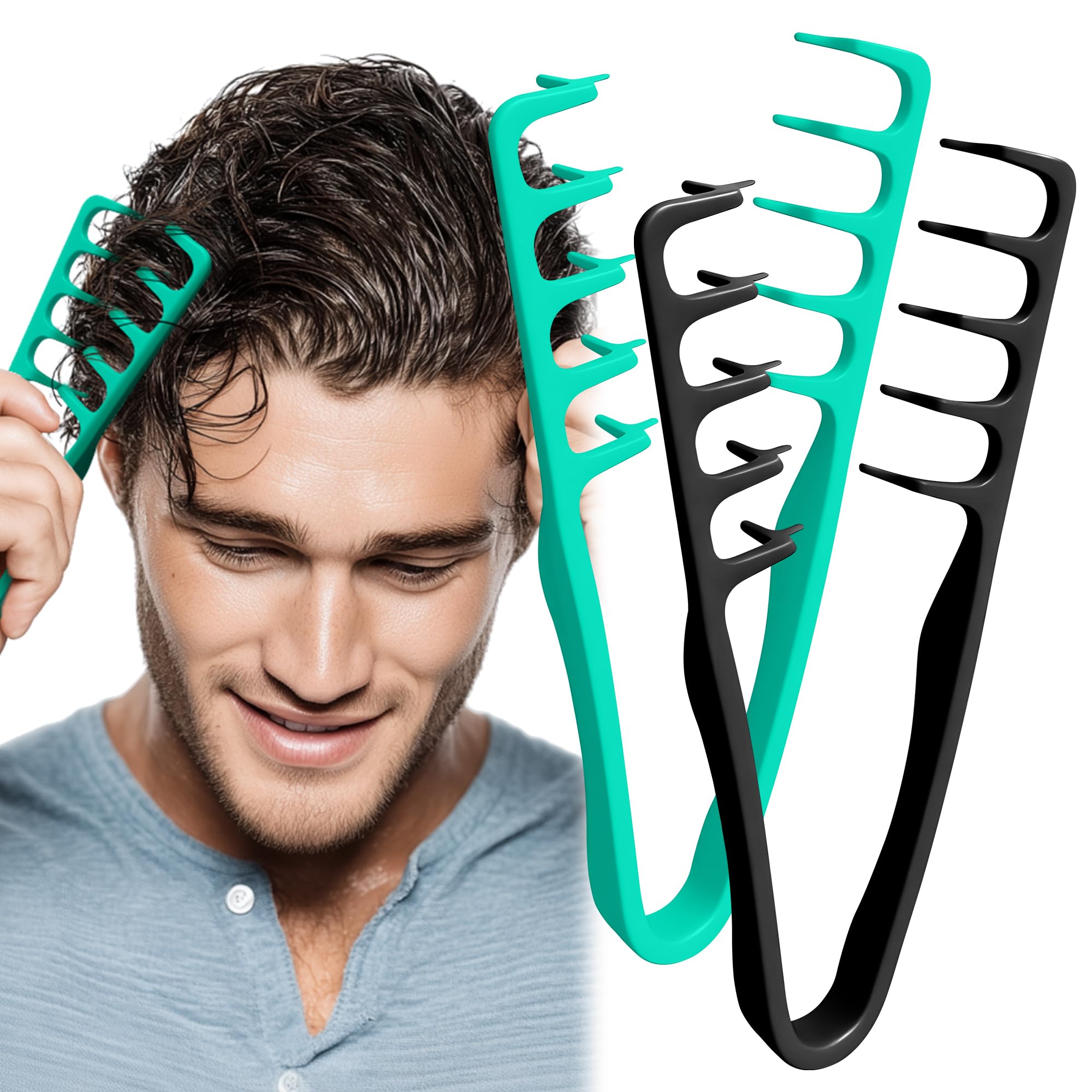 Textur Kamm 2 Stück Styling Kamm Locken Mit Styling Zahnkamm Für Pflege Volumen Für Die Haarwurzeln Mit Ponyansatz Pflegen,Lifting Haarwurzeln Haarbürste für Männer und Frauen,Schwarz und Blaugrün