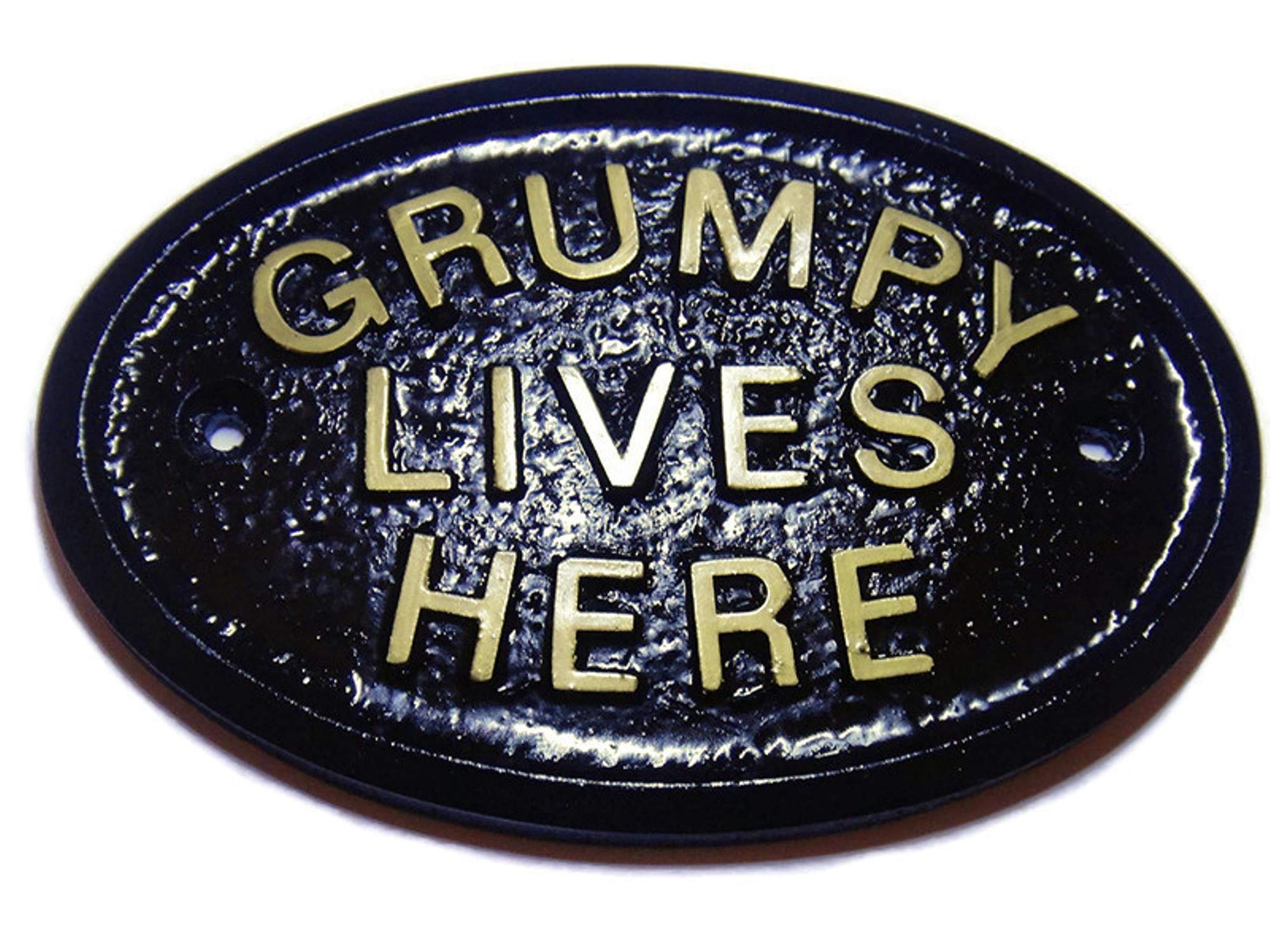 Artisan Gold Grumpy Lives Here Workshop Door/House Sign Plaque Black With Raised Lettering