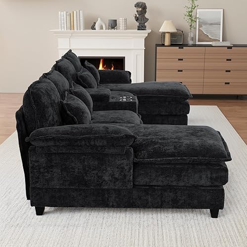 Miniatura 6 de OUYESSIR Sofá seccional en forma de U, juego de sofá modular esponjoso de 124 pulgadas con consola central de doble tumbona y puerto USB, cómodos