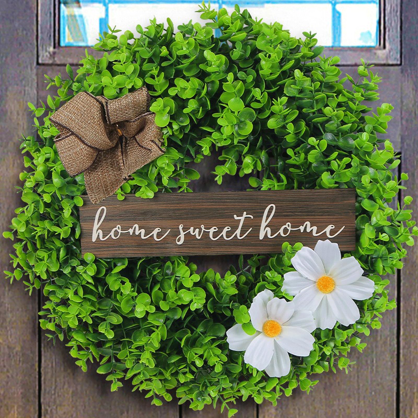 Ghirlanda di benvenuto per porta d'ingresso a molla per porta d'ingresso ghirlande a molla 45,7 x 45,7 cm Decorazione esterna per ghirlande per porte primaverili ed estive per ghirlanda primaverile