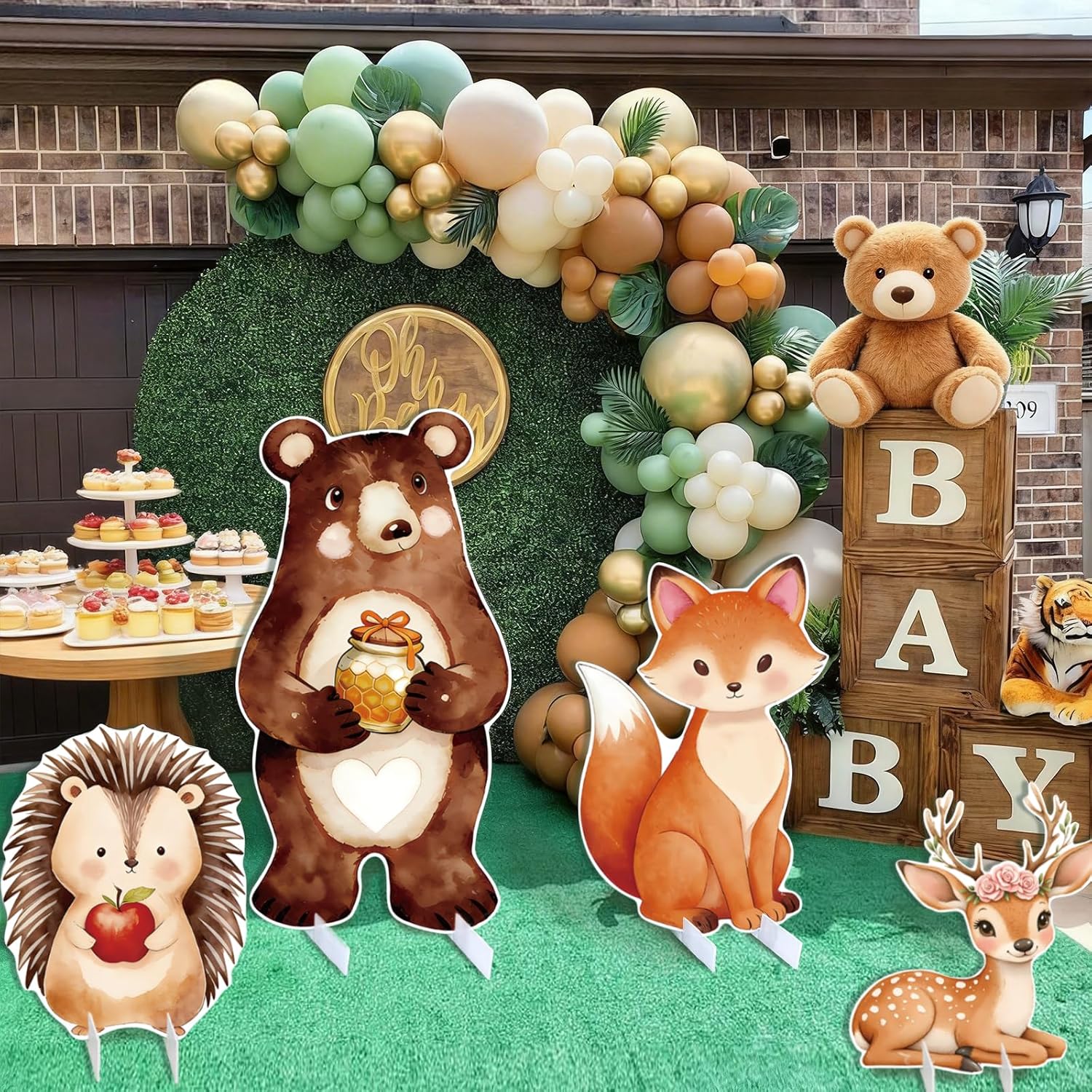 4 Pcs Woodland Animals Cardboard Cutout 31 x 16 inch Large Forest Animal Stand Up Party Decoration Lawn Yard Sign for Woodland Baby Shower Birthday Party Jungle Safari Photo Booth Prop Classroom Decor