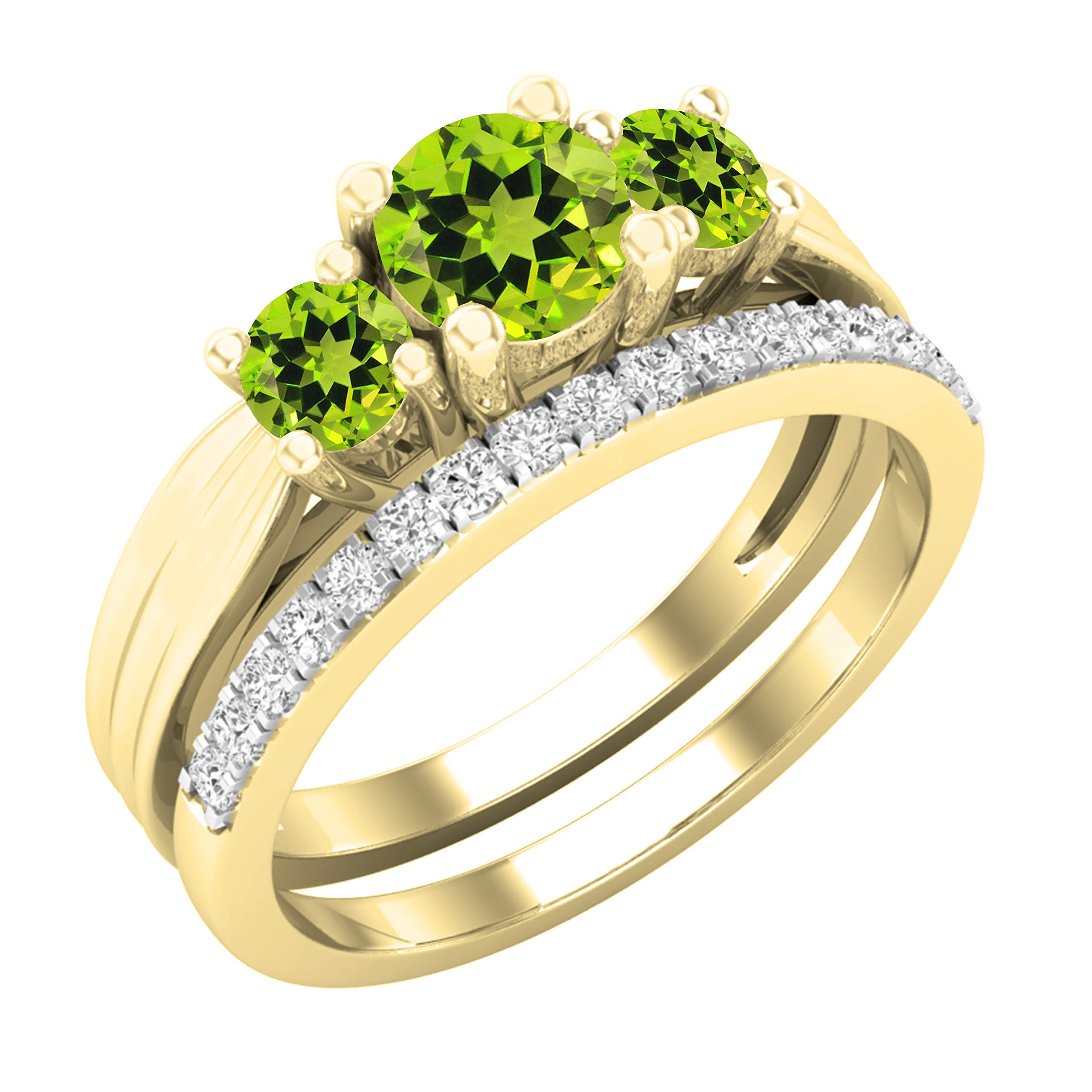 DazzlingRock Collection 10 quilates oro amarillo redonda Green IJ Peridoto/Olivino diamante blanco