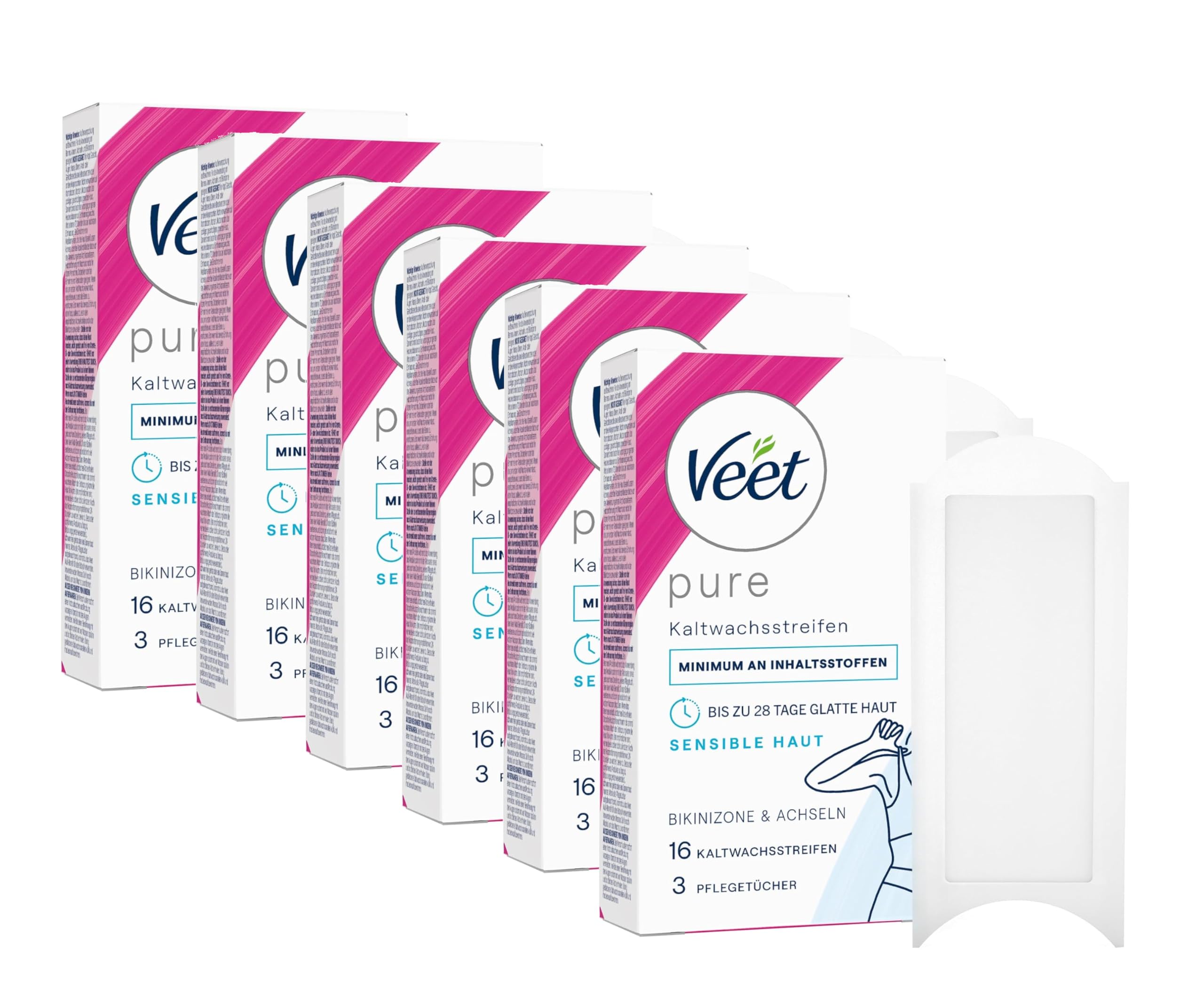 Kaltwachsstreifen 6er Pack Bikini und Achseln für einfache Haarentfernung auch bei sehr kurzen Haaren Veet Kaltwachsstreifen Bikini & Achseln 6x16 Stück