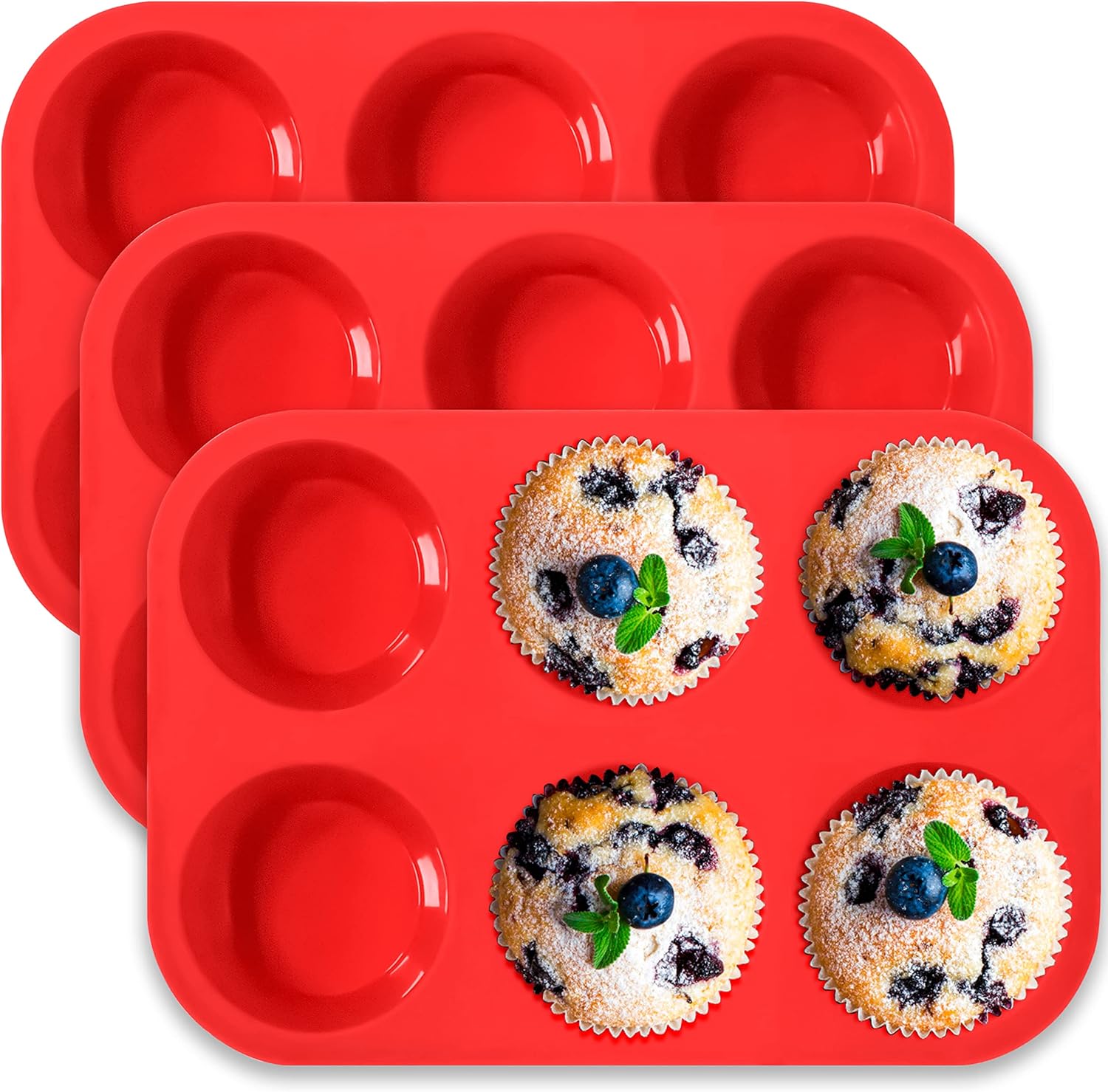 Anaeat Silicone Muffin Pan 6 Cups NonStick Cupcake Molds