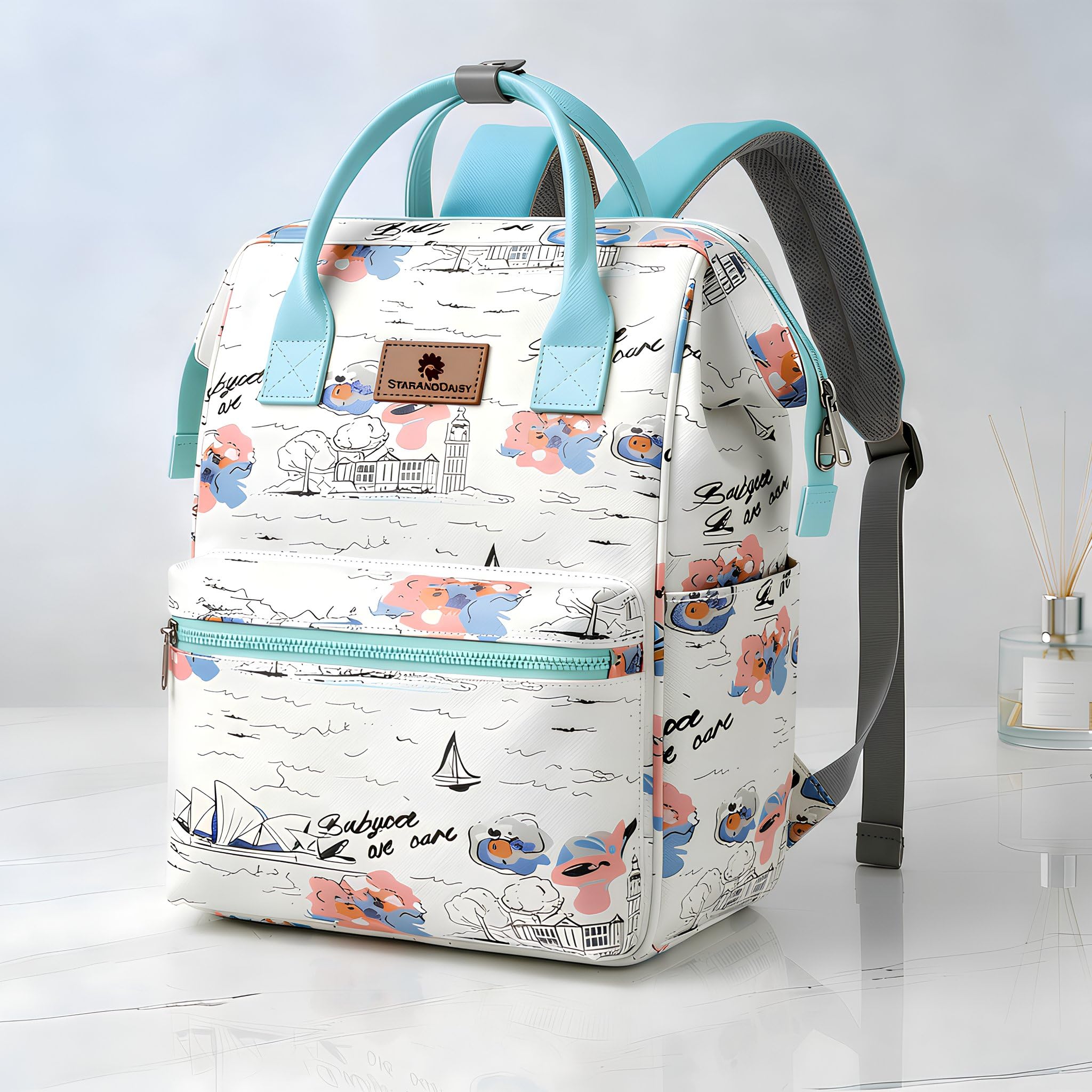 StarAndDaisy Baby Diaper Bag for Mother Travel/Diaper Bags for Mother for Travel with Laptop Pocket, Multi Compartments, Insulated Bottle Pockets, Waterproof, Ultra soft fabric - White-image-18