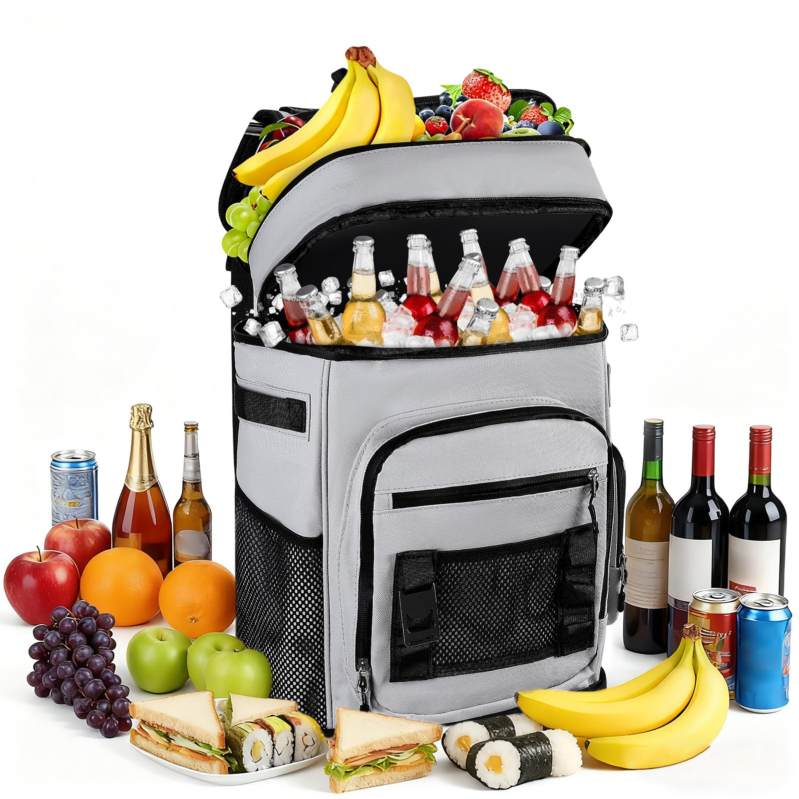 Zaino refrigerante grande da 30 l, con scomparto frigorifero, grande zaino termico, impermeabile, isolato, borsa da picnic a prova di perdite, pieghevole, borsa frigo portatile per barbecue, picnic