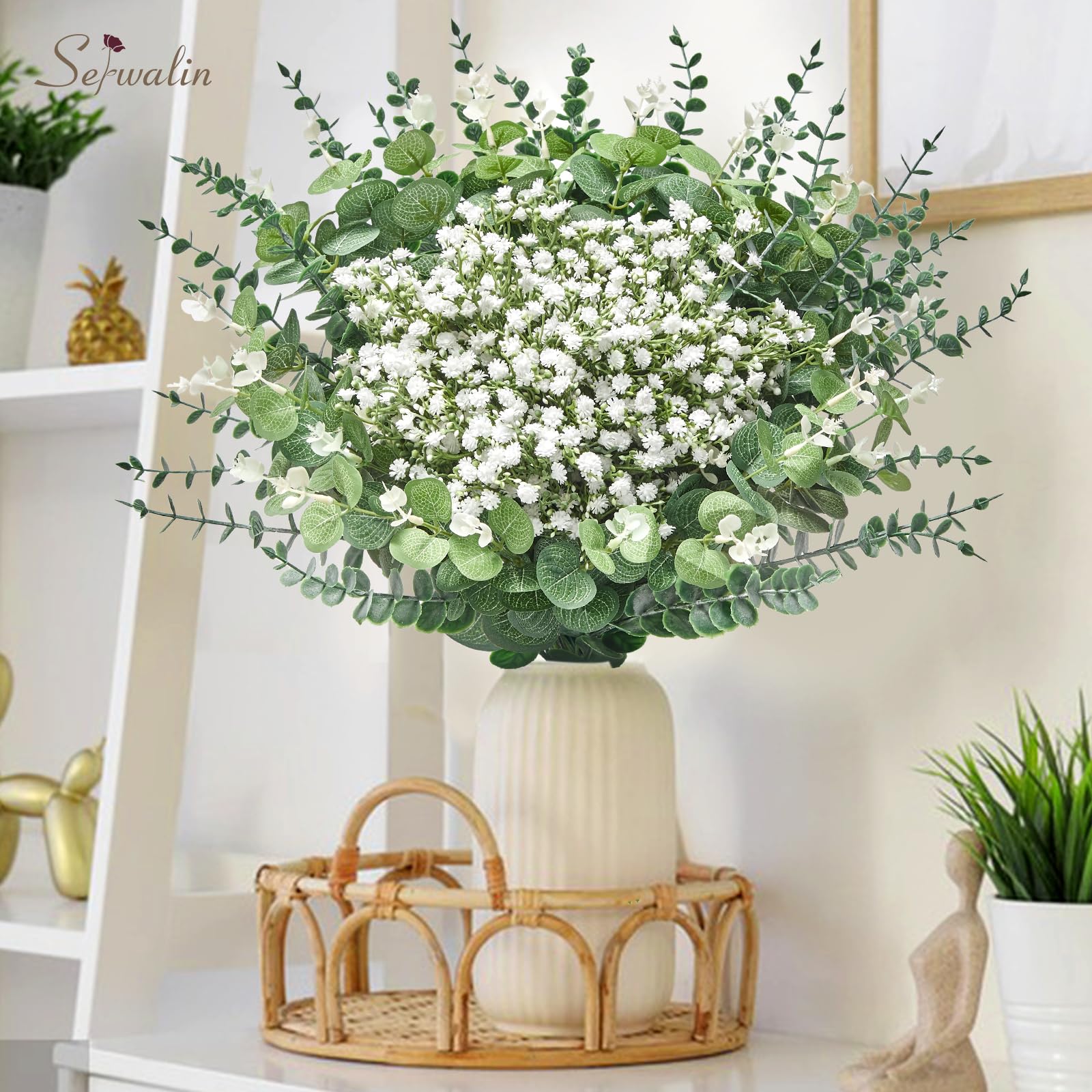 Serwalin Assortiment de 200 tiges d'eucalyptus artificielles