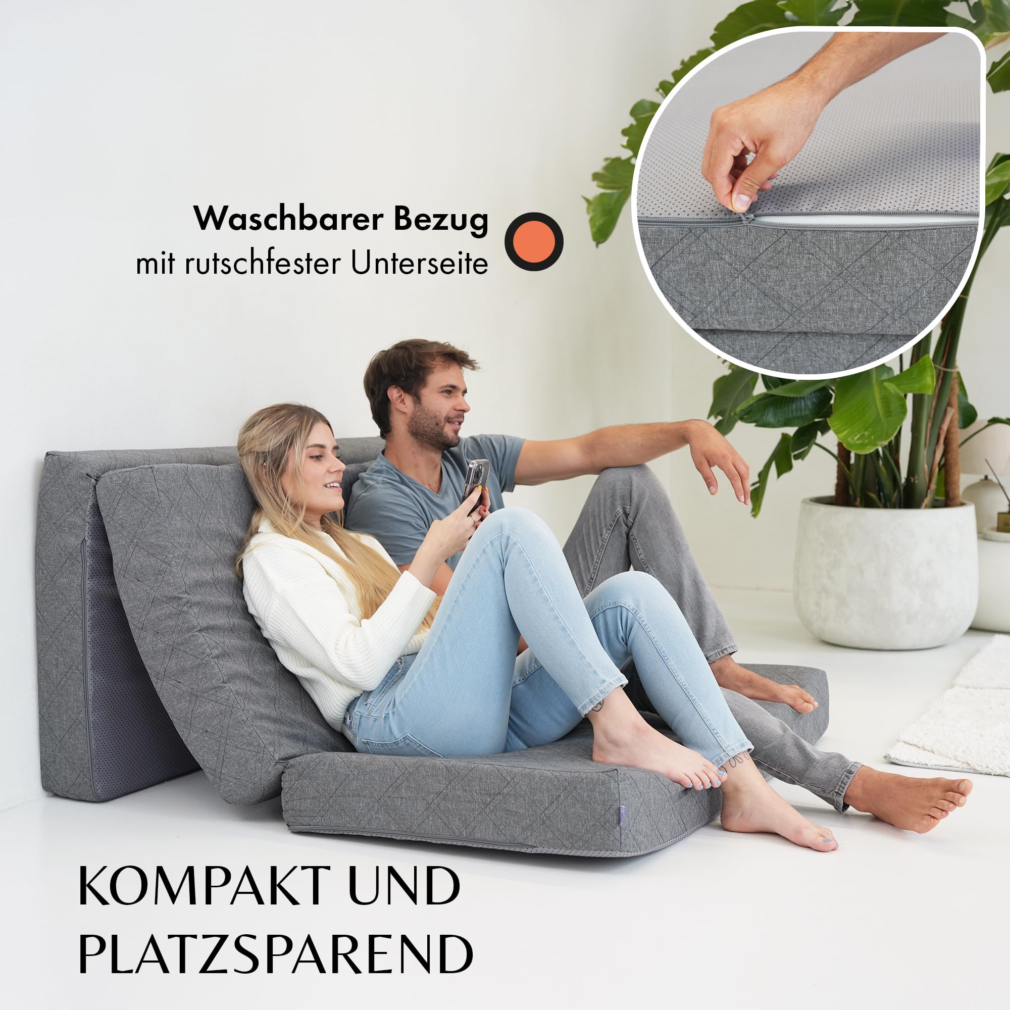 Klappmatratze 120x195 cm, 14 cm dick – bequeme Gästematratze, faltbar | Bequeme Klappmatratze & Gästebett · 14 cm dick, liegt nicht durch · faltbar, auch als Sitzhocker · Bezug waschbar · OEKO-TEX