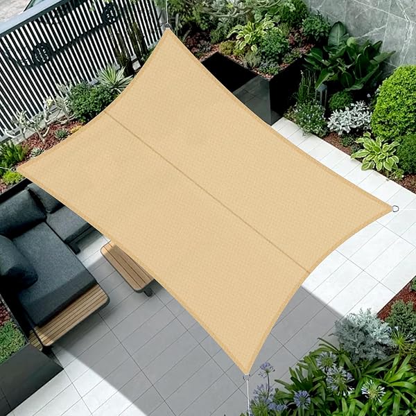 Cool Area Toldo Vela de Sombra Impermeable Rectangular 3x5m Protección UV PES Toldos para Patio Exterior Jardín Terraza-Arena - 1