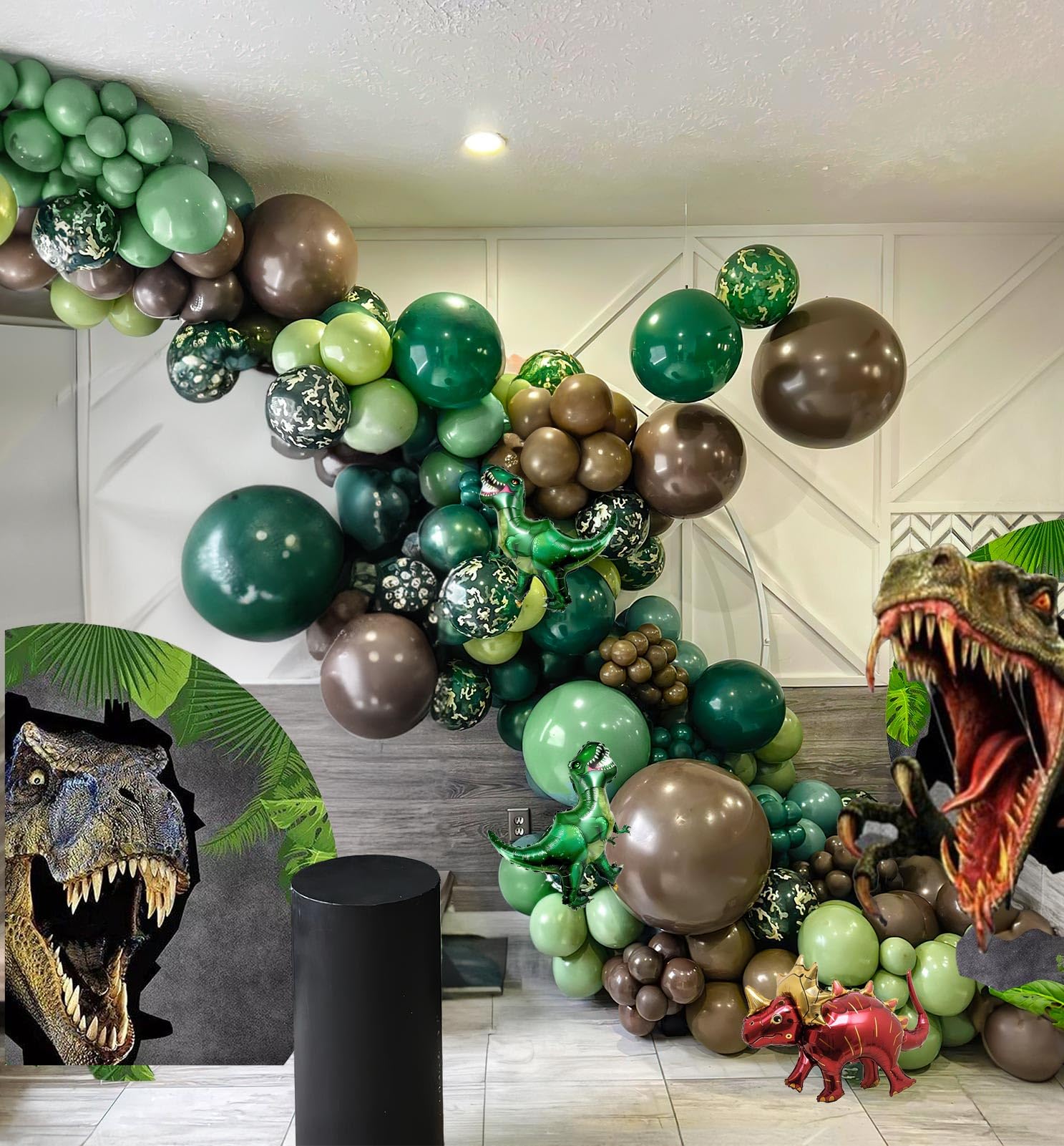 Dinosaur Trunk or Treat Car Party Balloon Arch Garland Kit with Dark Green Sage Green Brown Dino Foil Balloons for suv SUV Car Archway Garage Dinosaur T-REX Theme Halloween Decoration Supplies