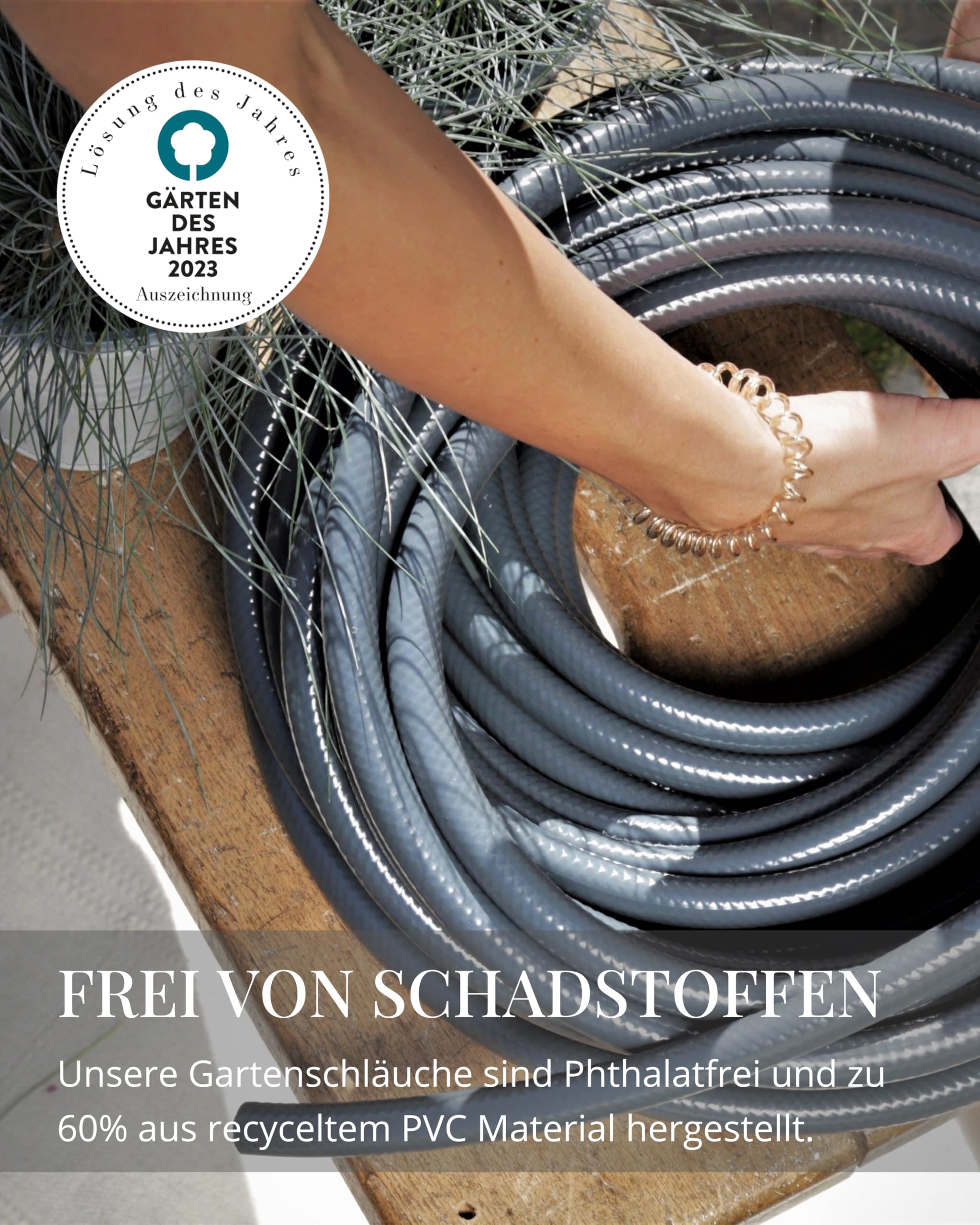 LIVLIG Gartenschlauch 30m, flexibler Premium Wasserschlauch aus 60 Prozent Recyclingmaterial, UV beständig, knickfest, Design Gartenschlauch 1/2 Zoll in Anthrazit