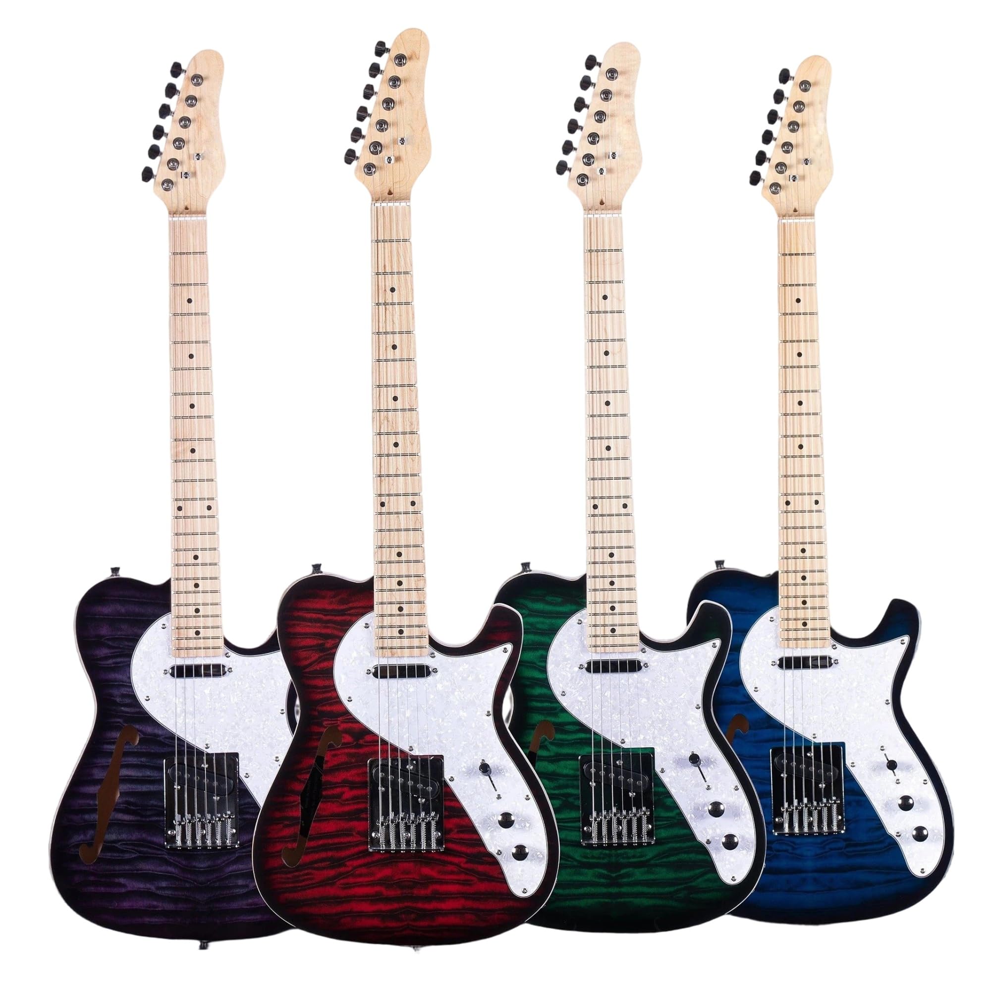 Chitarra elettrica TL F Hole Jazz con meccaniche cromate, Pickup humbucker in Tiglio, Blu,Blue