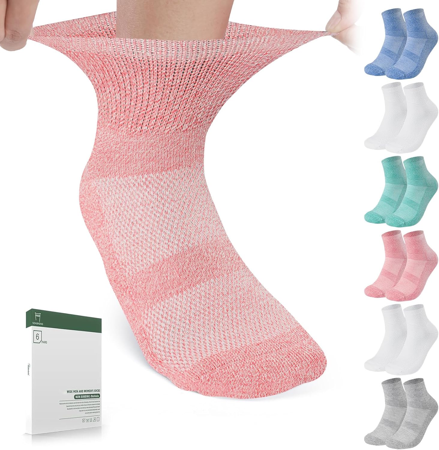 Bulinlulu Bamboo Viscose Diabetic Socks, 6 Pairs Non Binding Ankle Socks, Reinforced Toe, Size 6-9/9-11/13-15