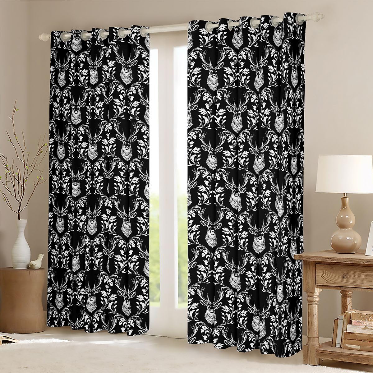 Homewish Tende per finestre rustiche damascate bianche, 117 x 183 cm, 2 pannelli, per ragazzi e ragazze, stile gotico, vintage, floreale, tende oscuranti vittoriane per camera da letto