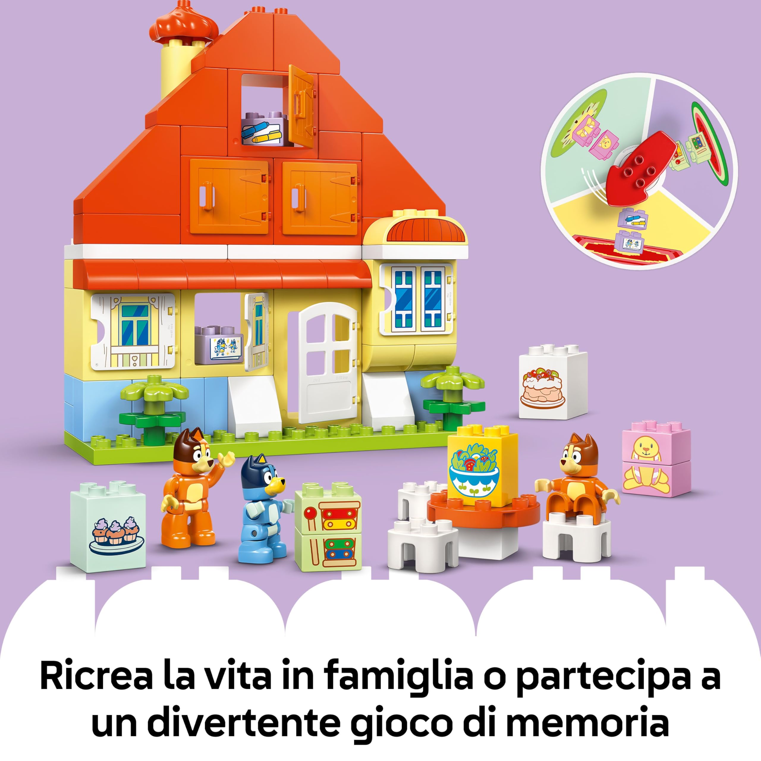 LEGO DUPLO Bluey: Casa della Famiglia Bluey con Gioco di Memoria - Giochi Educativi con 3 Personaggi, Casetta con Finestre Apribili e Gioco da Tavolo - Regalo per Bambine e Bambini 3+ Anni - 10459
