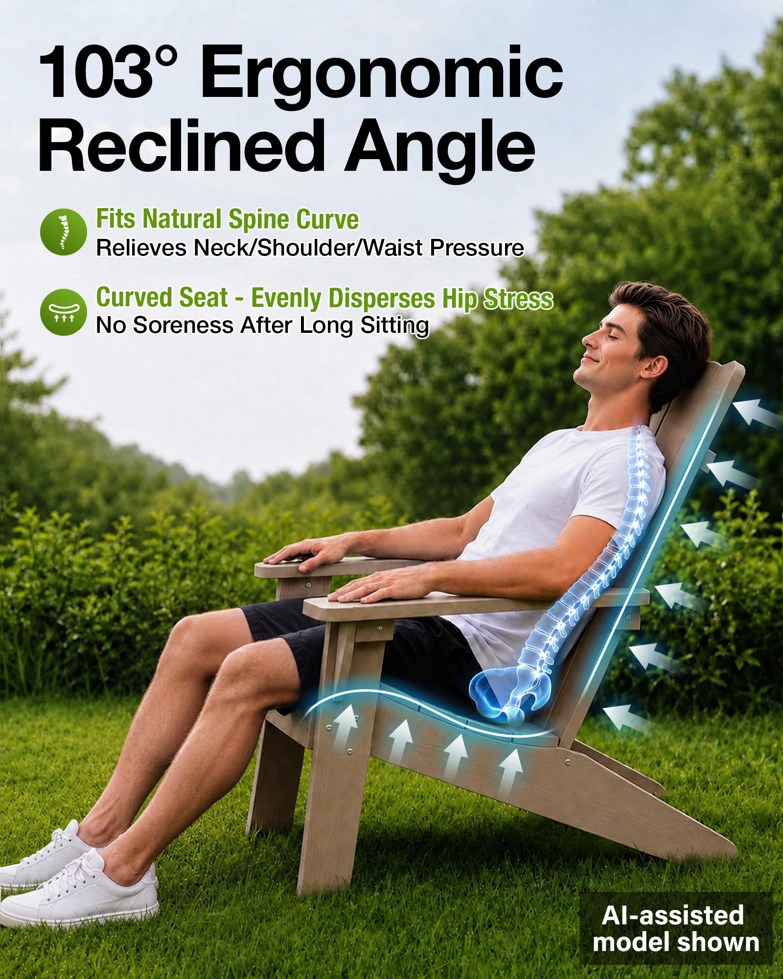 MXIMU Chaise Adirondack Moderne résistante aux intempéries avec Porte-gobelet – Chaises d'extérieur en Plastique surdimensionnées pour Foyer (Teck)