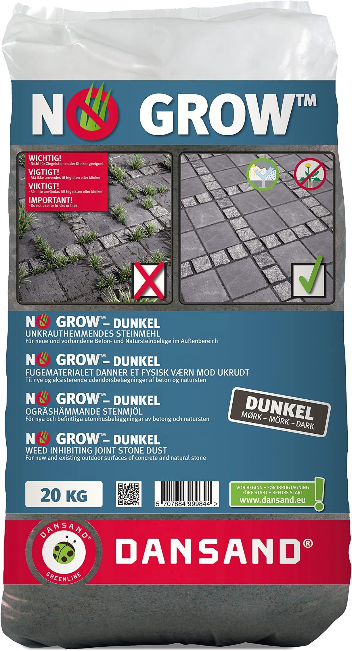 Dansand No Grow 20kg Easy Fix Brush in Jointing Paving Sand | Sand For Patio, Block Paving Sand, Suitable for All Paving Types - Grey