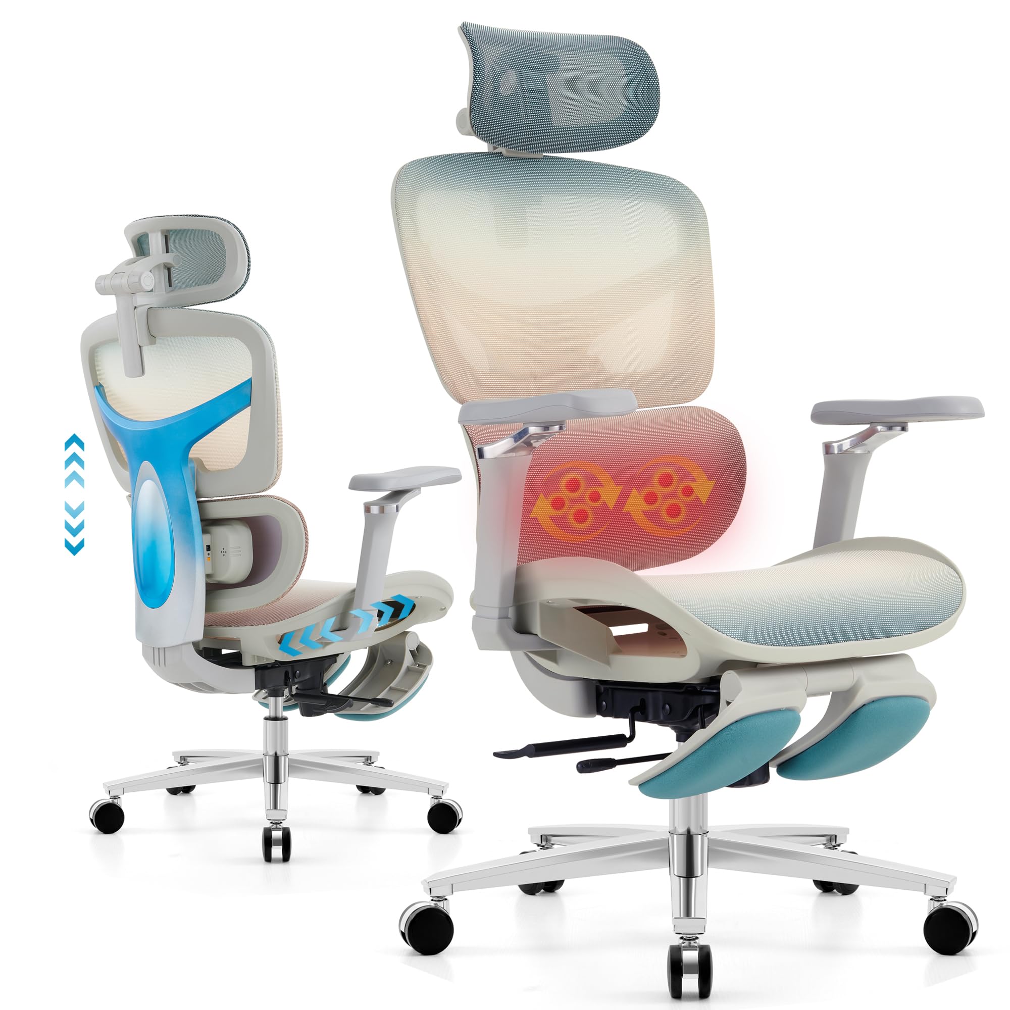 Ergonomic Home Office Desk Chair with Massage Lumbar Support，4D Headrest & 5D Armrests, Reclining Big and Tall 400LBS Mesh Chair with Footrest，