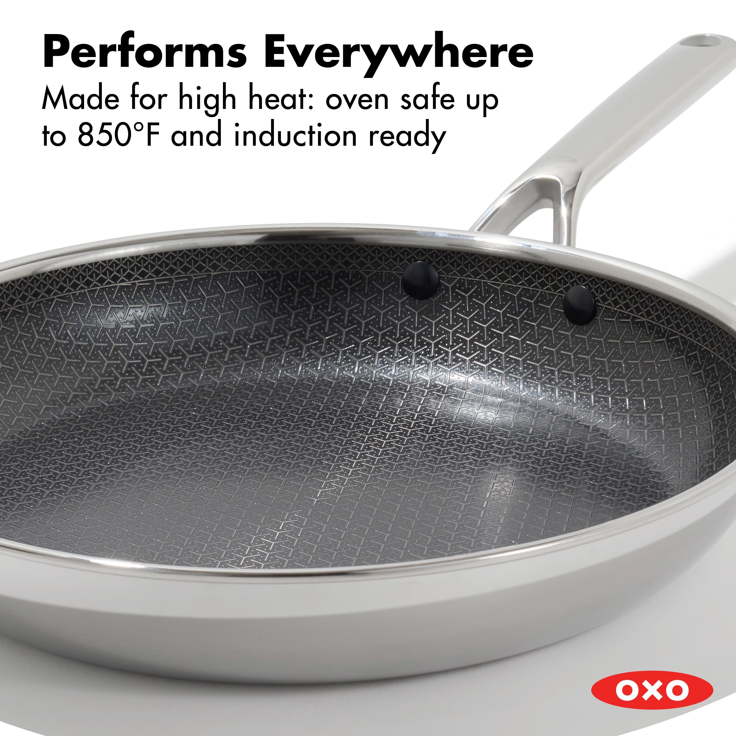 OXO Trident Hybrid-Bratpfanne aus Edelstahl, antihaftbeschichtet, 30,5 cm, dreilagig, Thermobond PFAS-frei, Induktions- und alle Herdarten kompatibel, Backofentemperatur bis 450 °C, spülmaschinenfest