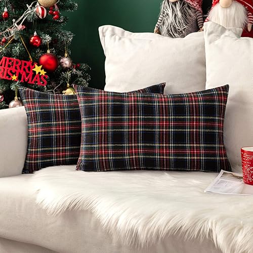 Miniatura 1 de MIULEE - Juego de 2 fundas de almohada de tartán escoceses para casa de campo, decoración clásica de Navidad, decoración de otoño, sofá