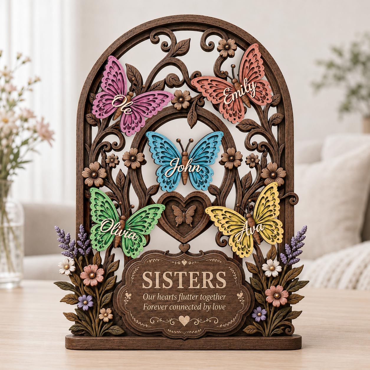 Personalized Sisters Butterfly Wooden Sign, Sister Birthday Gifts for Women, Sisterhood Tabletop Decor, Mothers Day Christmas Wedding Gifts for Sister from Sisters Brothers, Friendship Gift