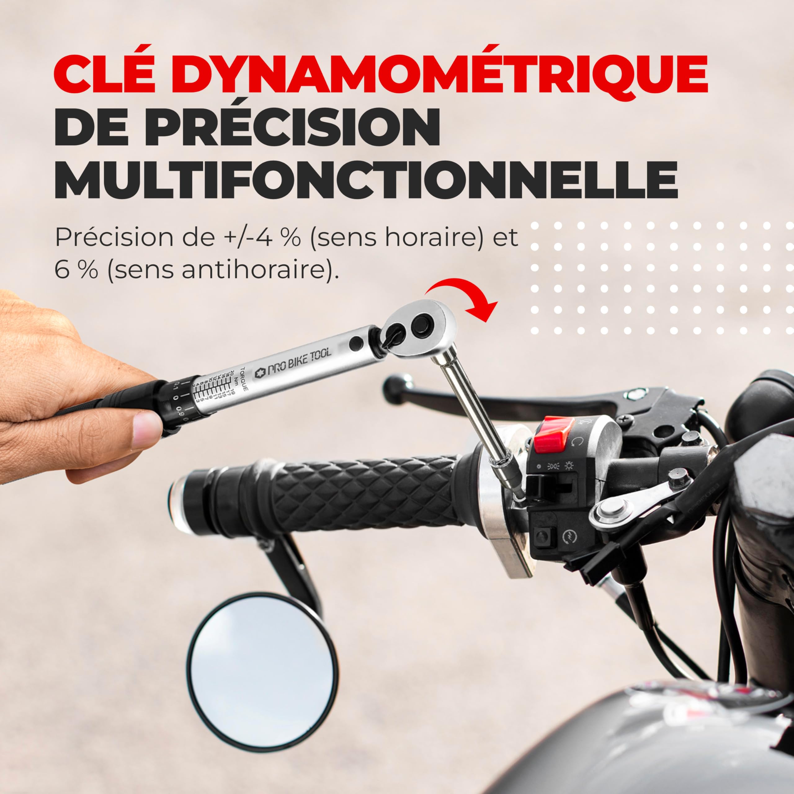 Clé dynamométrique pour vélo et moto, entraînement 1/4" avec cliquet et rallonge, plage de mesure 2 à 20 Nm, outil de précision comprenant clé hexagonale hexagonale et embouts torx pour vélo de route,