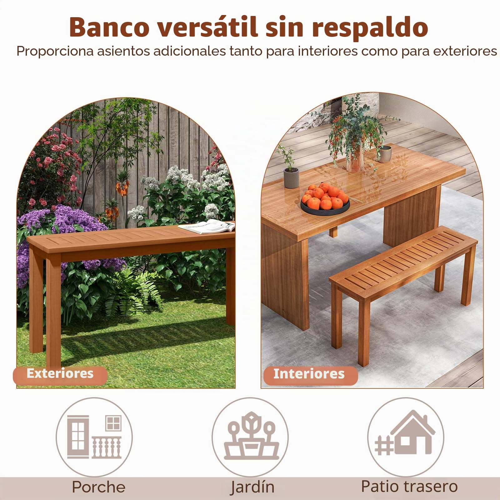 KOMFOTTEU Banco de Jardín de Madera para 2 Personas, 100 x 31 x 47 cm | Banco para Exterior, Asiento de Listones con Acabado de Aceite de Teca, para Patio, Porche
