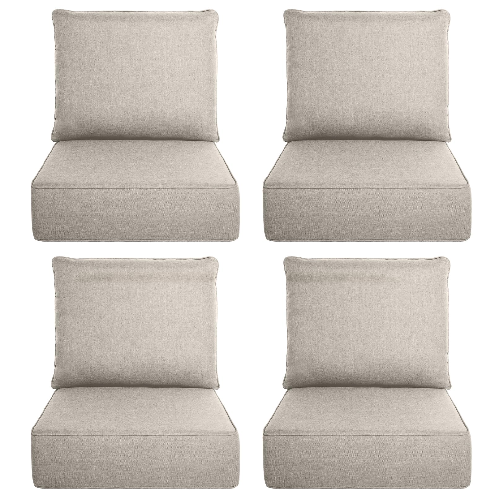 Luxury 6" Thick Outdoor Cushion Set Patio Furniture Cushions with 28D High-Density Foam, Water-Resistant &amp; Fade-Resistant Fabric, Removable Covers – Beige, 22x24 Inch, Set of 4