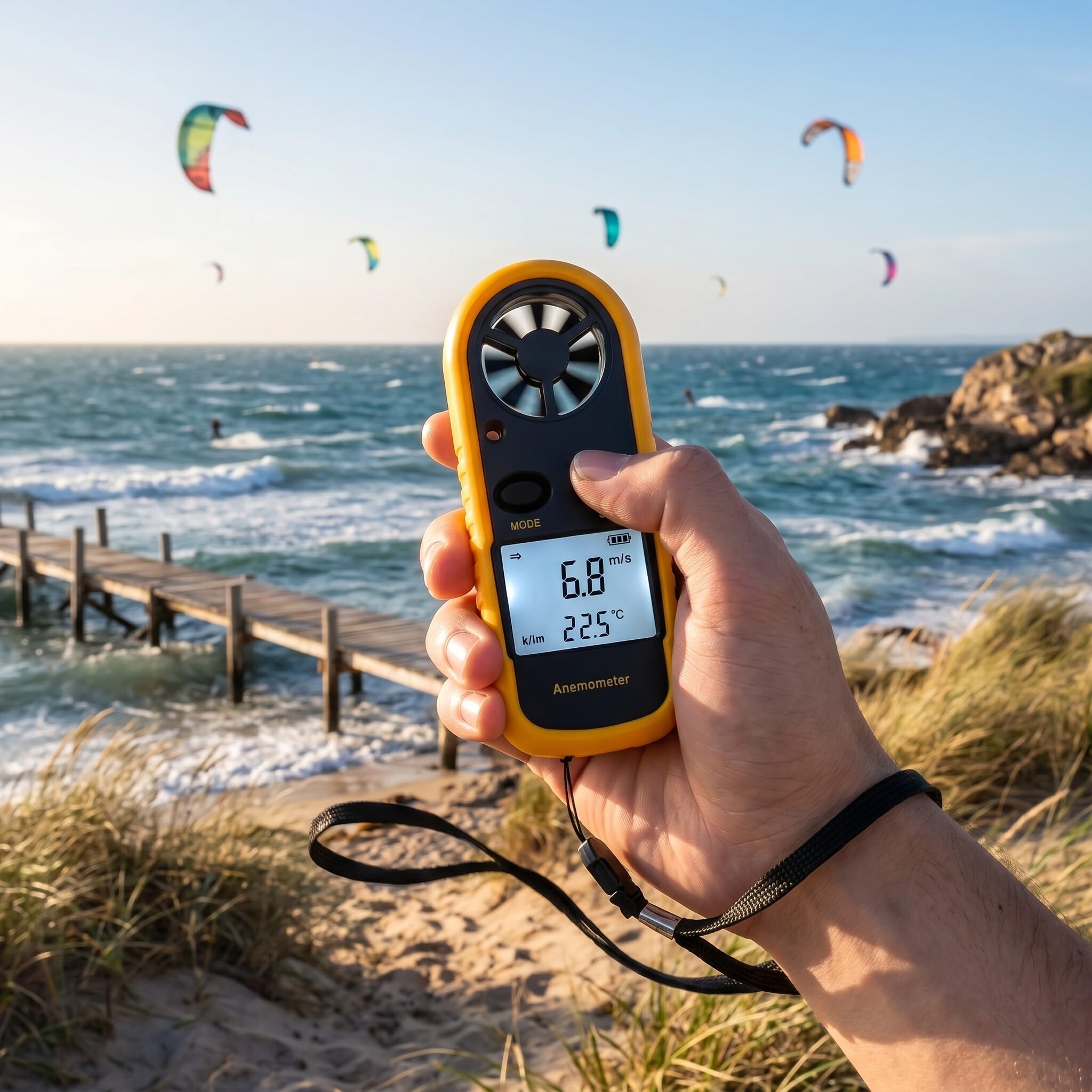 Ausla Anémomètre Numérique Portable, Thermomètre de Rétroéclairage LED, Jauge Précise de Vitesse du Vent pour la Voile, la Pêche et les Aventures en Plein Air