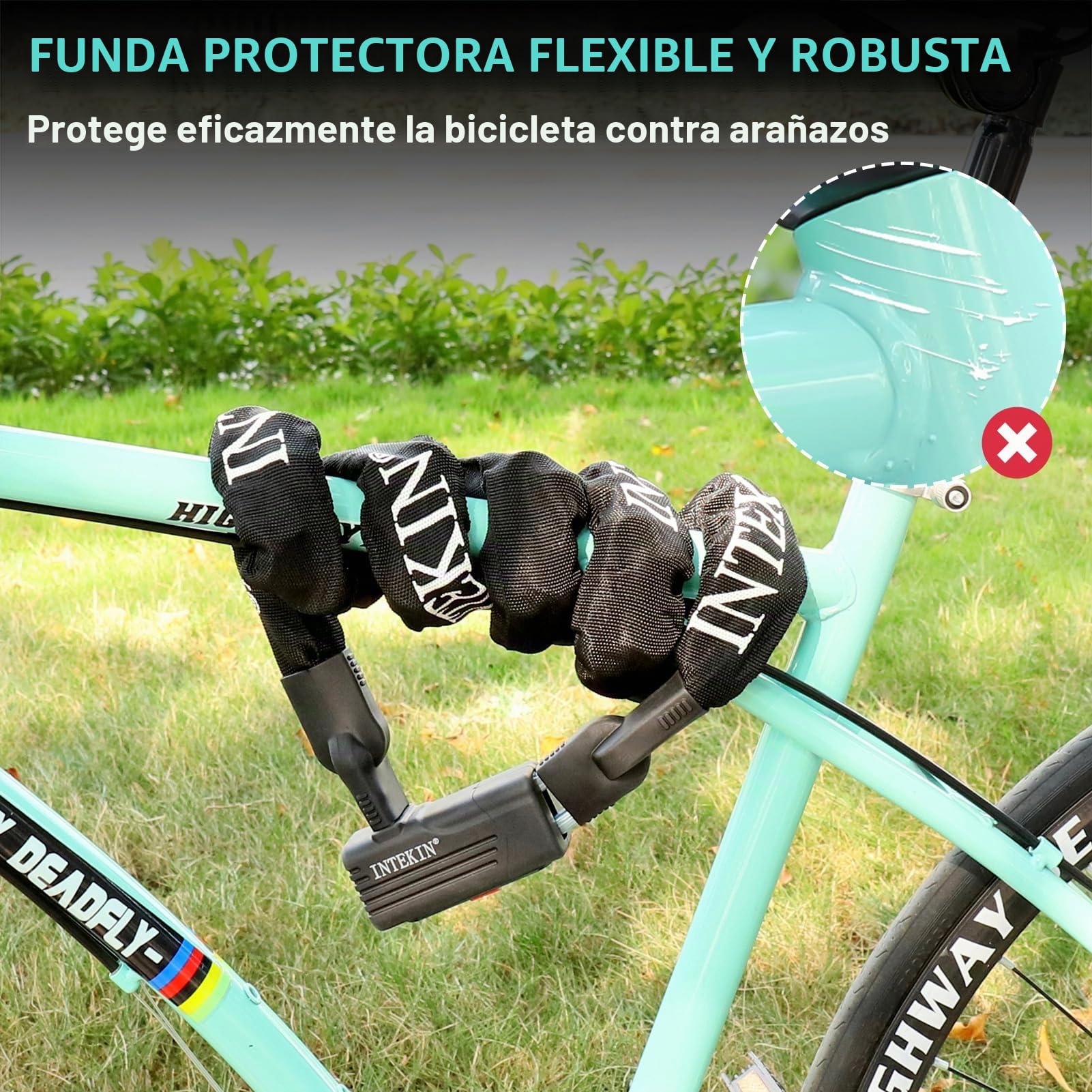 Candado de Bicicleta Antirrobo con Llave, 150 cm Candado de Cadena para Bicicletas, Motos, Scooters, cadena bicicleta de Alta seguridad 8 mm Diámetro