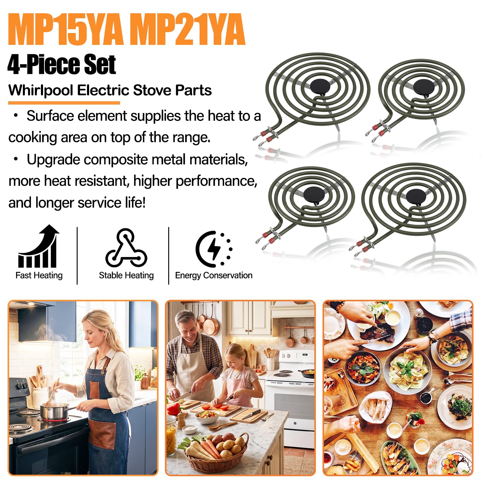 MP22YA - Juego de quemadores eléctricos para estufa, dos MP15YA de 6 pulgadas y dos MP21YA de 8 pulgadas