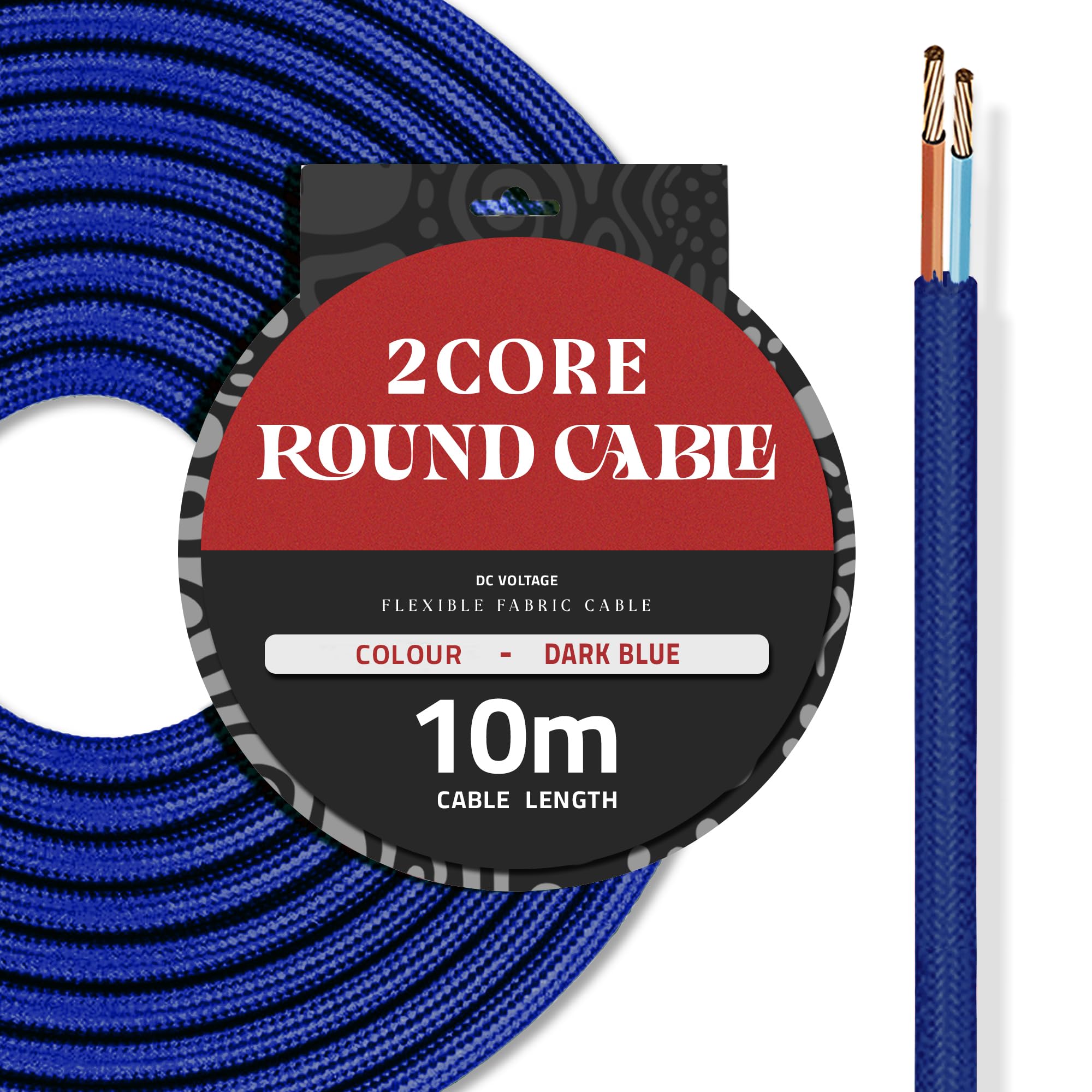 DC VOLTAGE 10M Dark Blue Vintage 2 Core Round Cable Fabric Cloth Covered Electrical Wire, 32.8FT 2 Conductors 18 Gauge textile electric cable Wire coated colored vintage for Lighting DIY Project