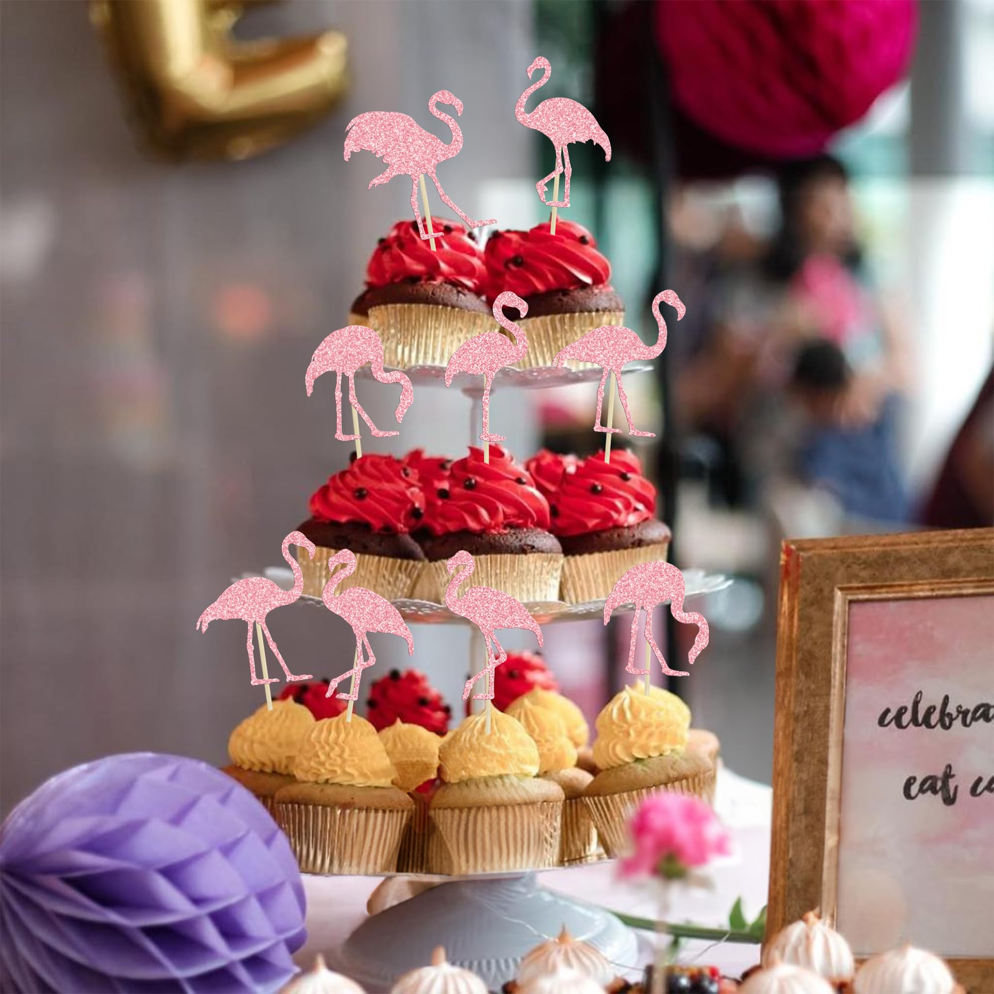 Dong Huang 10Pcs Mini Flamingo Figurines - Cake Decorations, Fairy Garden Miniatures
