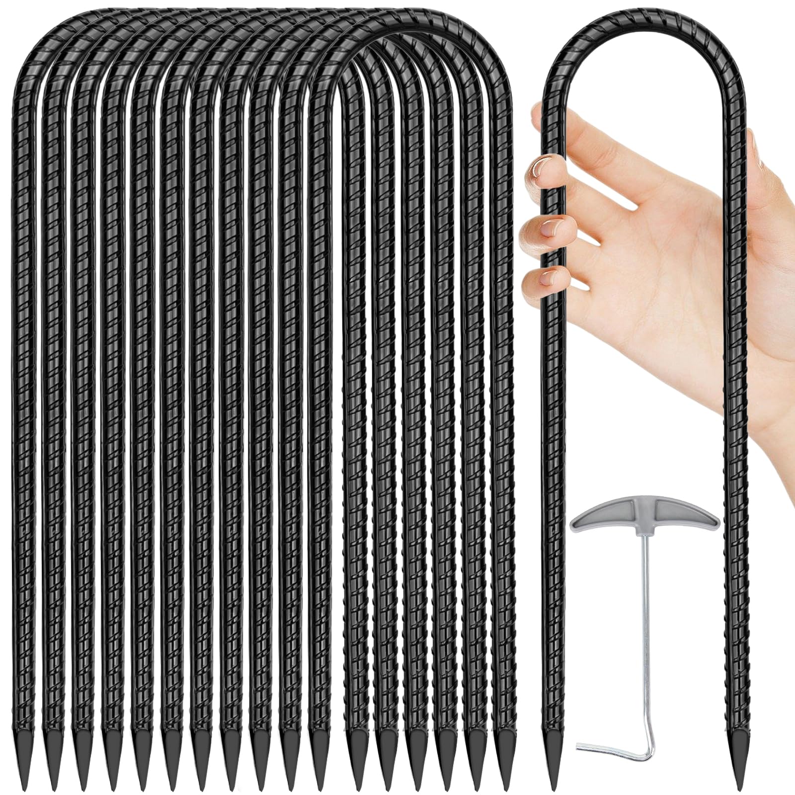Trampoline Stakes Anchors High Wind 12''Ground Anchor Tent Stakes Heavy Duty, U Rebar Stakes Trampoline Accessories