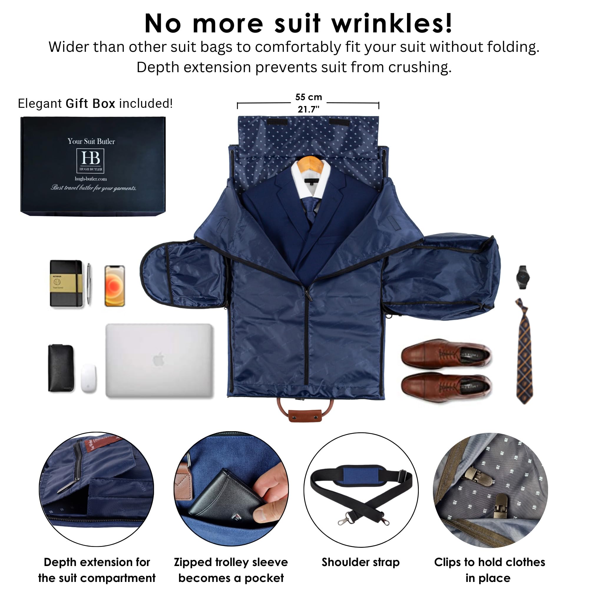 Torba Weekender 4w1 – Praktyczna Torba na Ubrania, Laptop, Buty i Kosmetyki – Elegancki Granatowy Pokrowiec, Idealny na Podróże Służbowe i Biznesowe