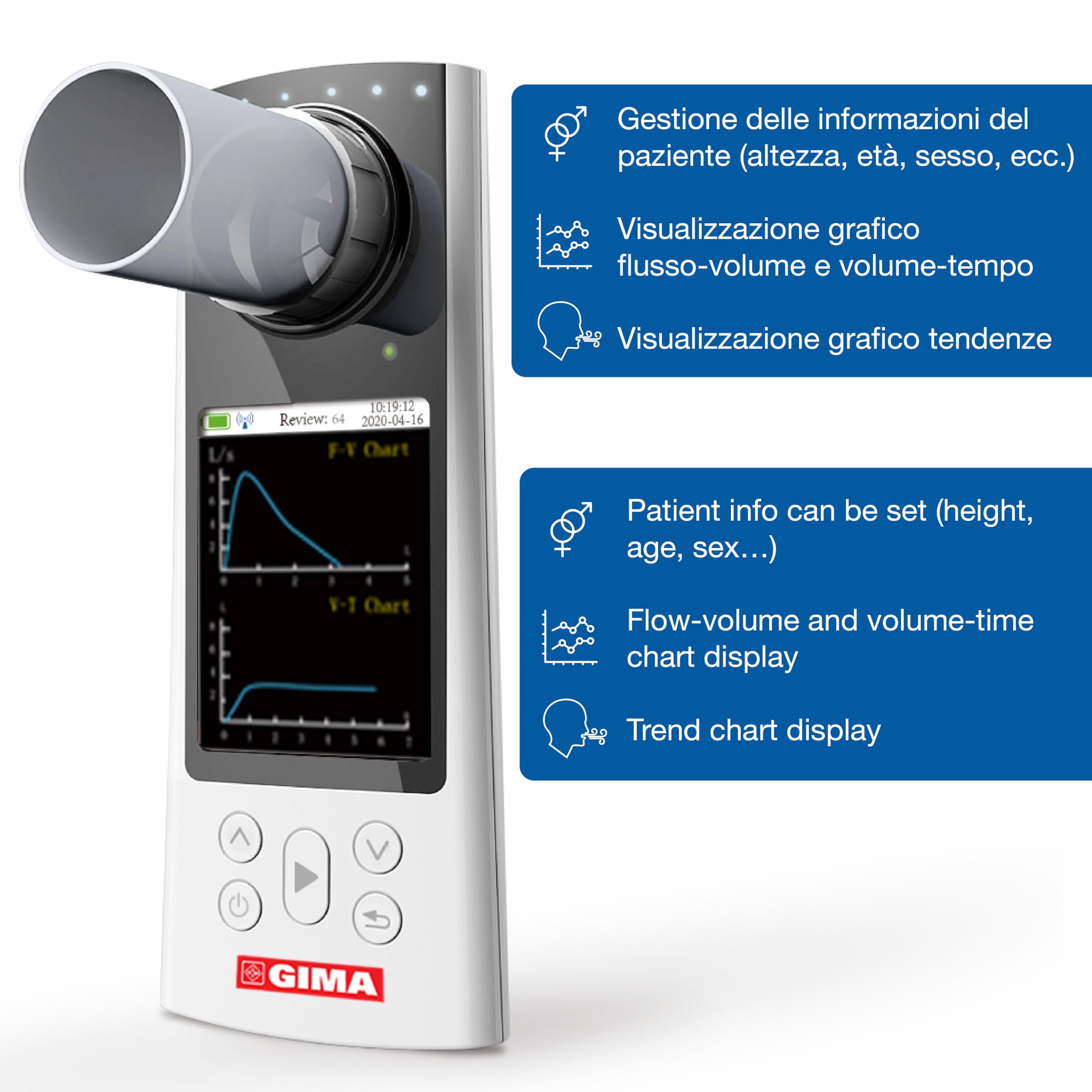 GIMA SP80B Petit spiromètre portable de la fonction pulmonaire