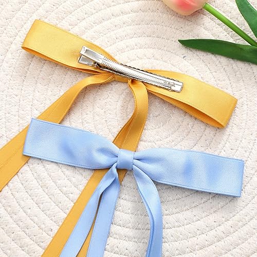 Miniatura 10 de Slevaty 8 lazos para el cabello para mujer, cintas trenzadas de cola larga, lindos pasadores dobles, pinzas de metal, lazo, accesorios estéticos