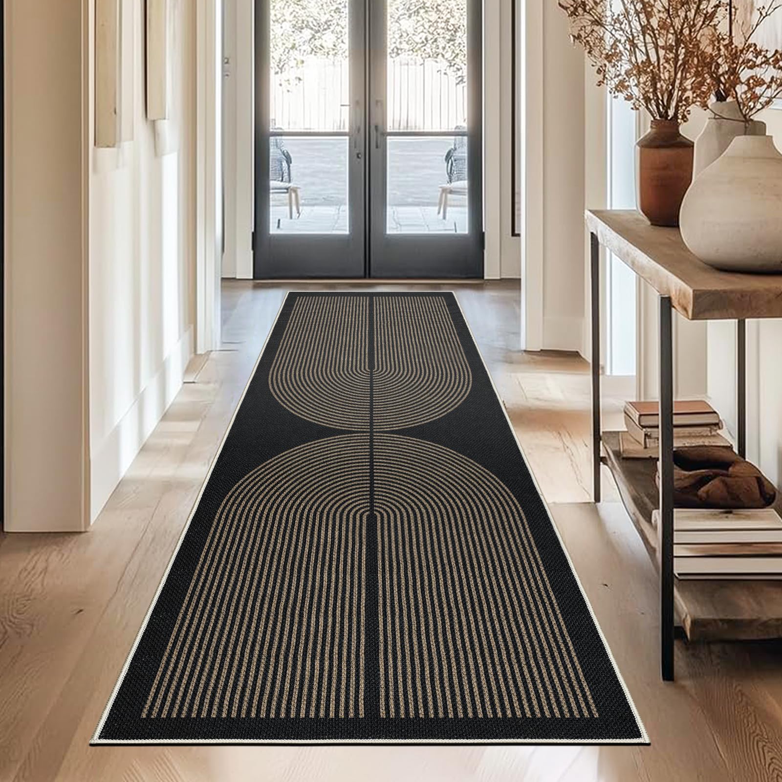 Capslpad Teppich Läufer Flur Karierter Jute Aussehen KüchenTeppich Natürlich Waschbar Teppich Braun rutschfest Wohnzimme Läufer Flur Eingang, Küche, Schlafzimmer, Balkon