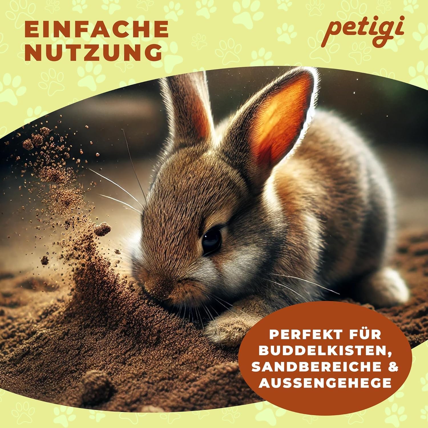 Petigi Arena para escarbar para conejos, 25 kg, para cajas de arena de conejos, liebres, chinchillas, adecuada para patas sensibles, libre de aditivos químicos y contaminantes, sin arcilla