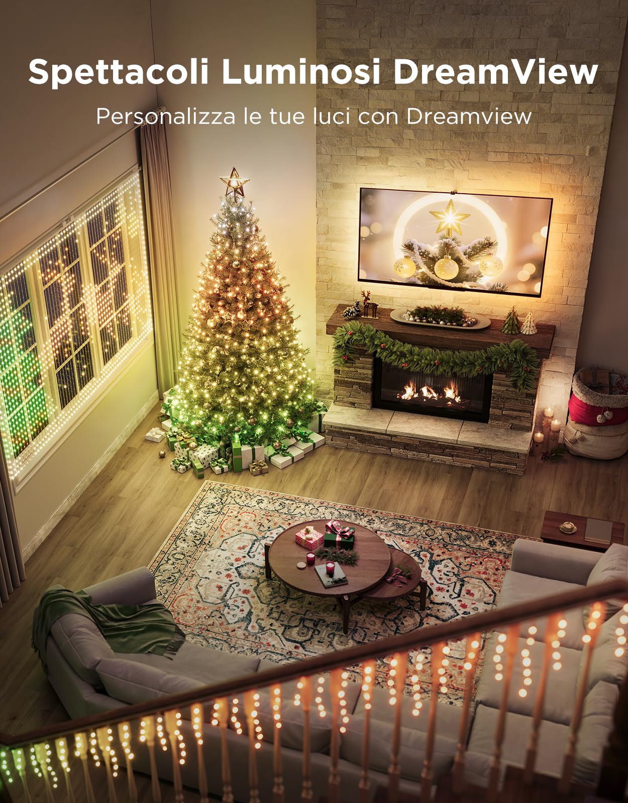 Govee Christmas Sparkle String Lights, Luci RGBWIC da 20M con 250 LEDs | Decorazioni Natalizie per Interni, Oltre 140 Modalità di Scena, Controllo APP Intelligente con Alexa