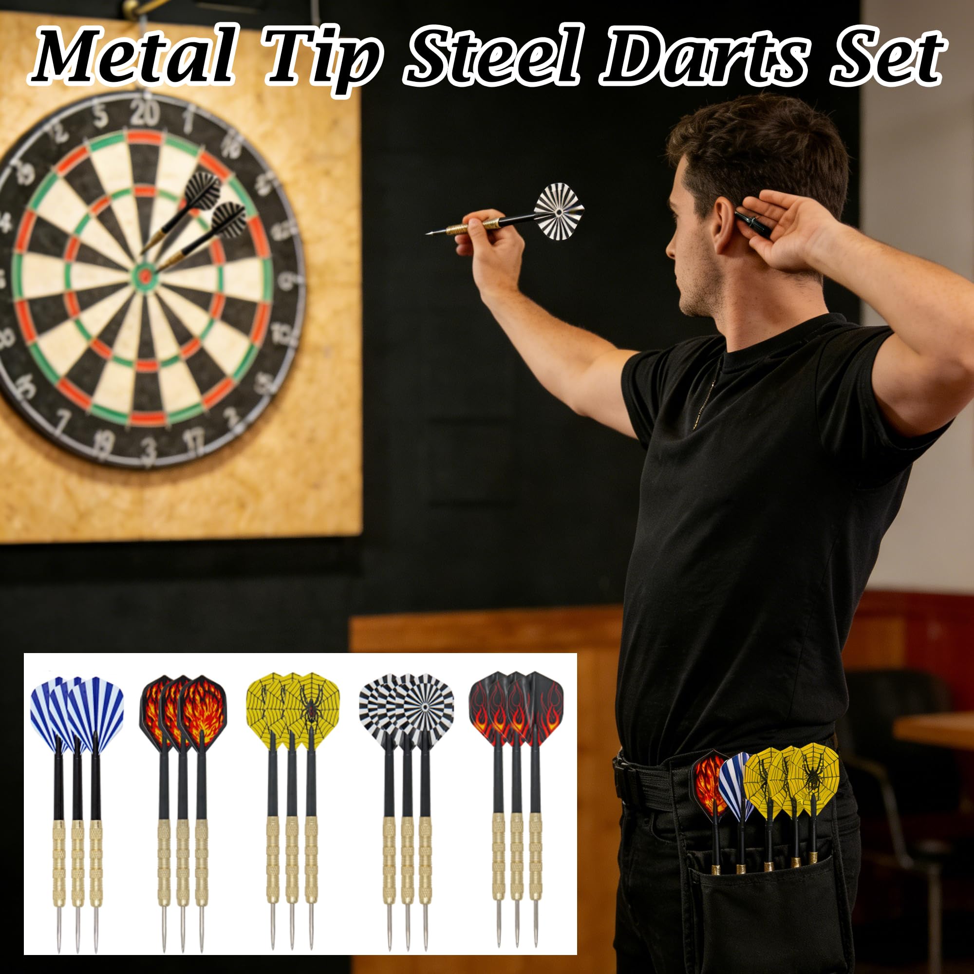 Jeu De Fléchettes En Acier 24g - 9 Pièces Colorées Avec Tiges Aluminium - Pour Bar Ou Salon - 4