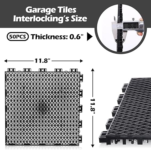 Miniatura 2 de Ceenna 50 azulejos de goma entrelazados de 11.8 x 11.8 x 0.6 pulgadas, azulejos de drenaje al aire libre, tapetes de drenaje para piscina, terraza,